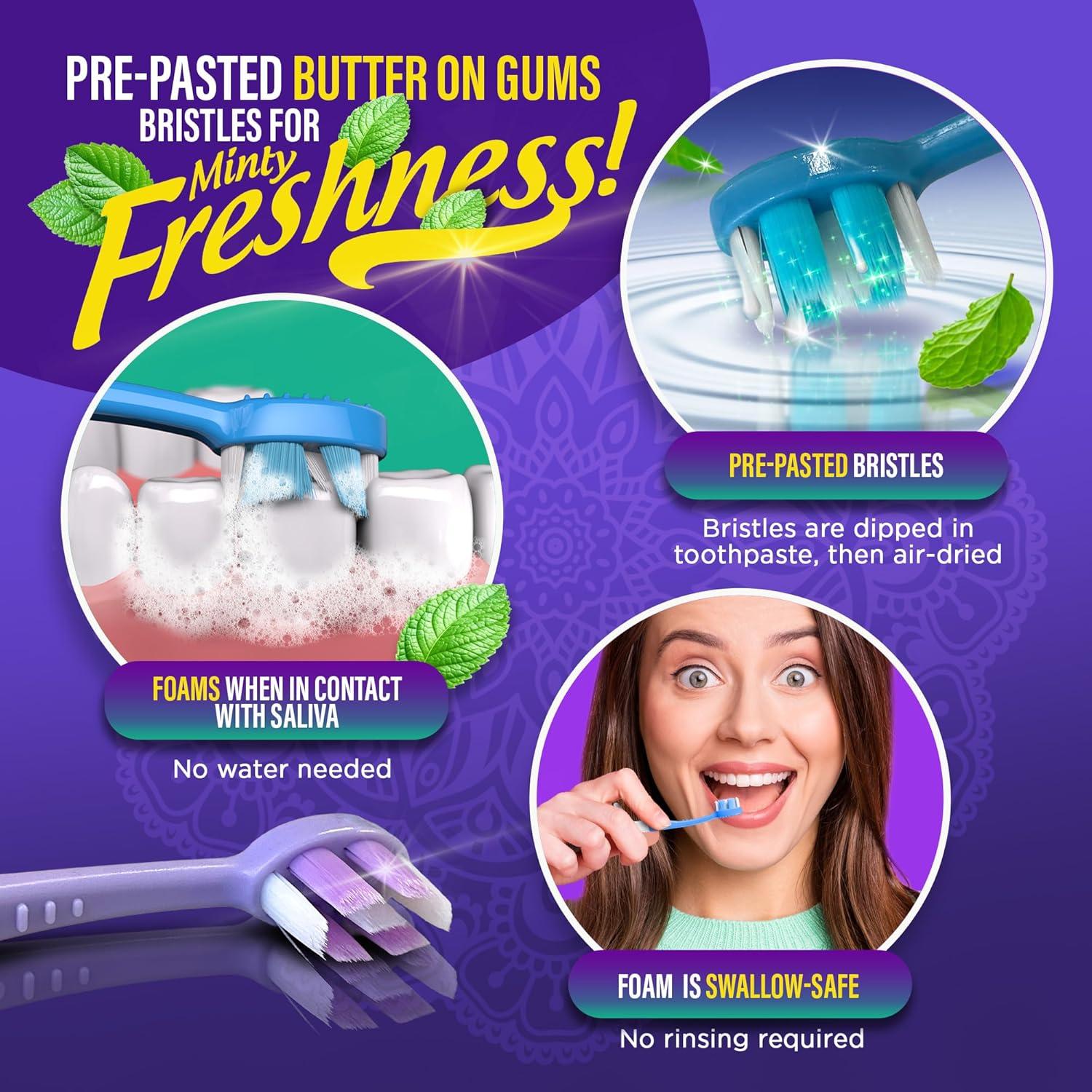 imageGuruNanda 6in1 ReadytoGo Disposable Toothbrush PrePasted Butter on Gums Softex Bristles Floss ampamp Toothpick Tongue ampamp Cheek Cleaner Individually Wrapped ampamp TSA Friendly 21 Ct