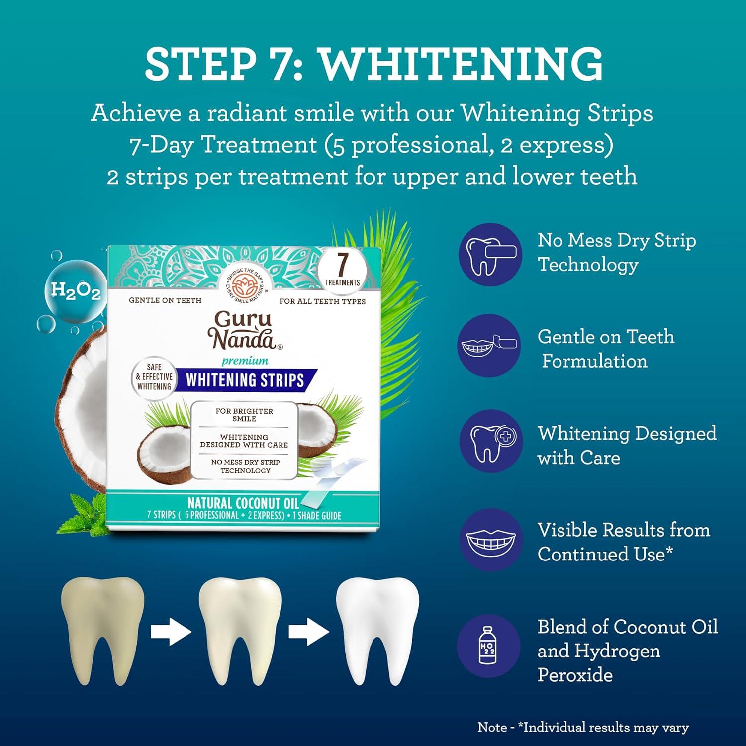 imageGuruNanda 7Step Regimen 10 Oil Pulling Toothbrush Tongue Scraper Floss Water Flosser Mouthwash Whitening Strips for Complete Oral Care Pack of 8