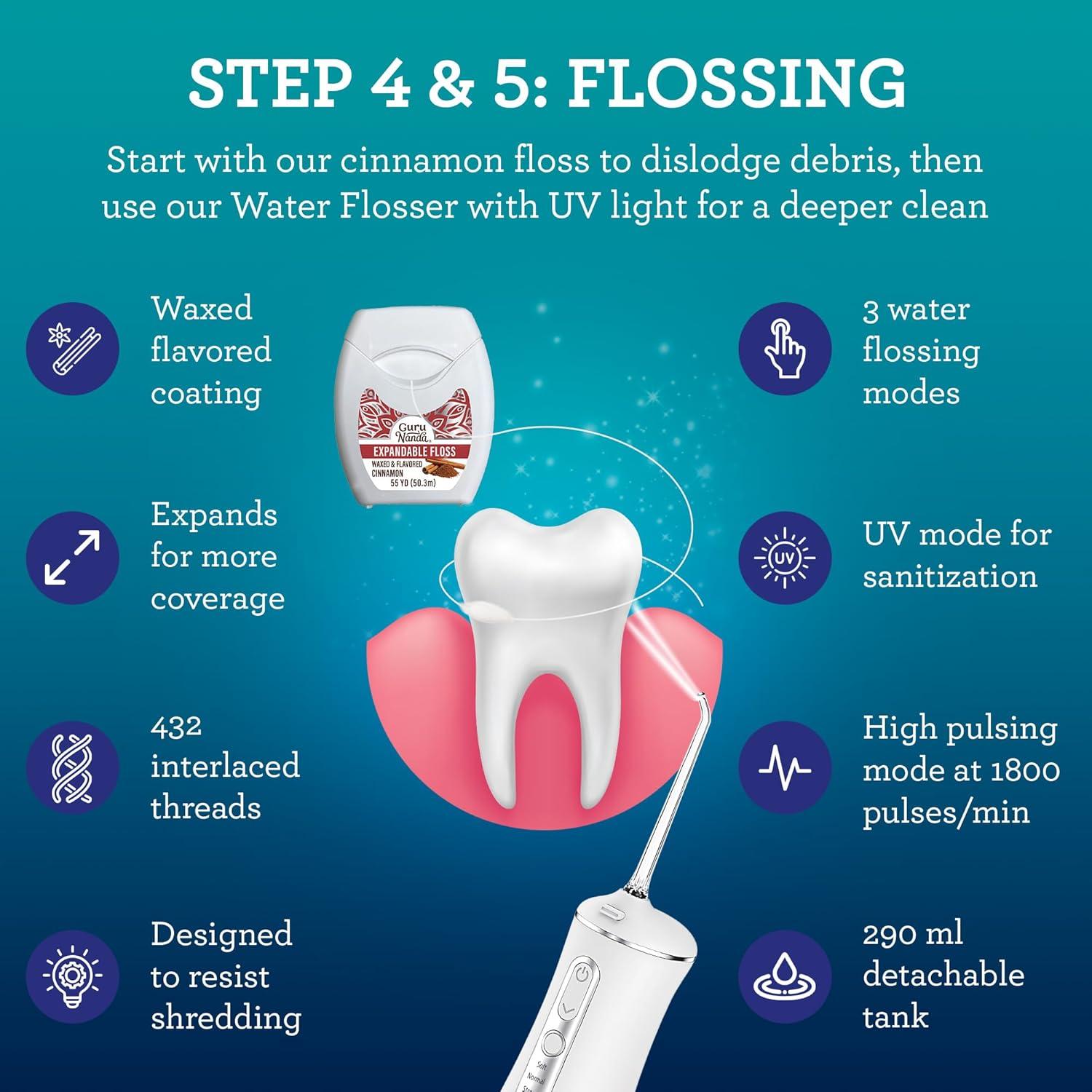 imageGuruNanda 7Step Regimen 10 Oil Pulling Toothbrush Tongue Scraper Floss Water Flosser Mouthwash Whitening Strips for Complete Oral Care Pack of 8