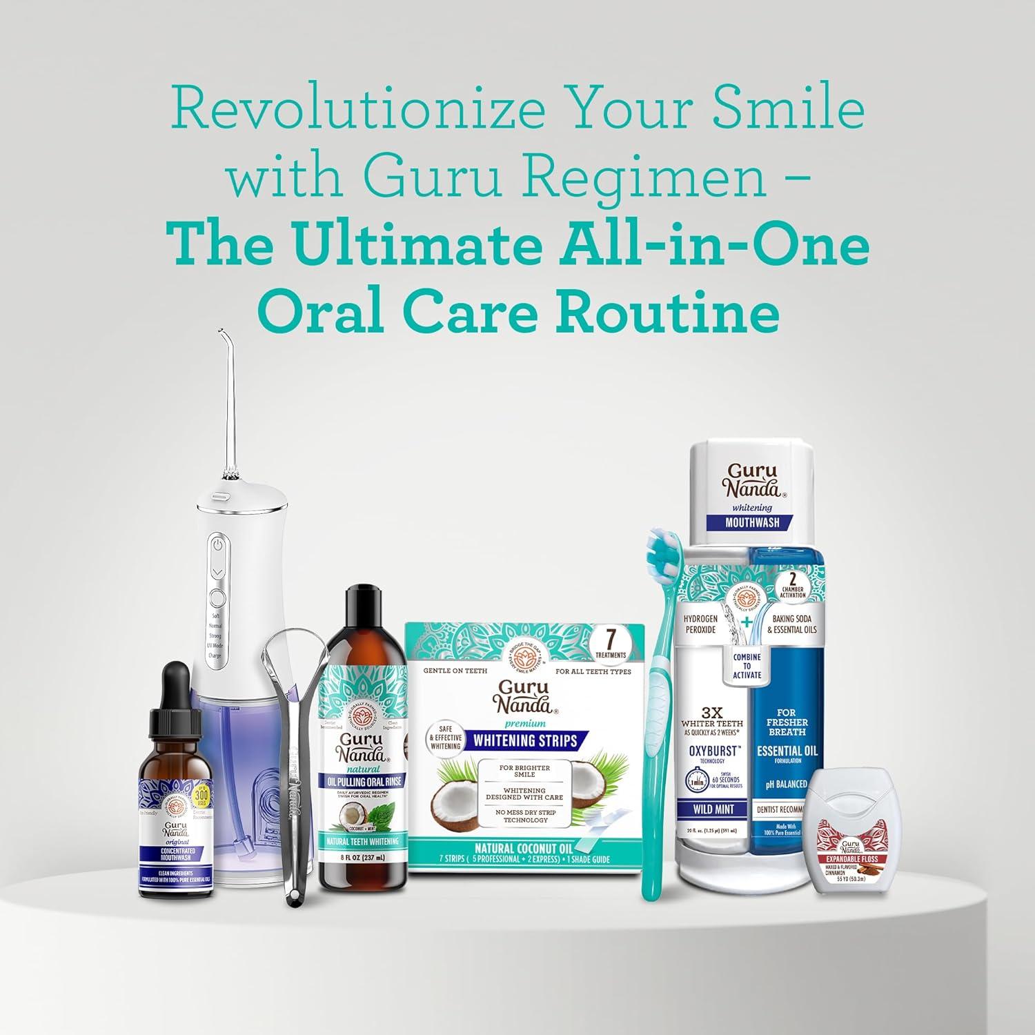 imageGuruNanda 7Step Regimen 10 Oil Pulling Toothbrush Tongue Scraper Floss Water Flosser Mouthwash Whitening Strips for Complete Oral Care Pack of 8