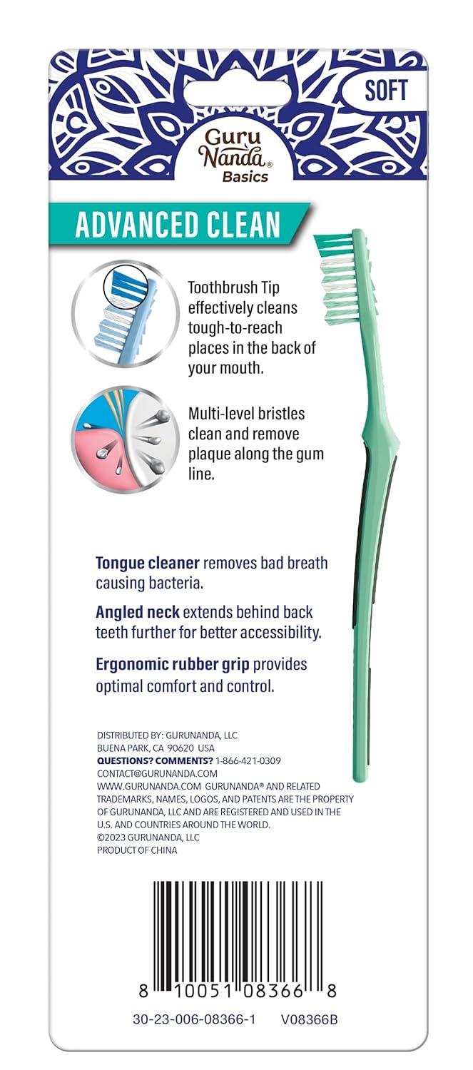 imageGuruNanda Advanced Clean Toothbrush with Tongue Cleaner Soft Bristles for Sensitive Teeth ampamp Gums Assorted Colors Pack of 6
