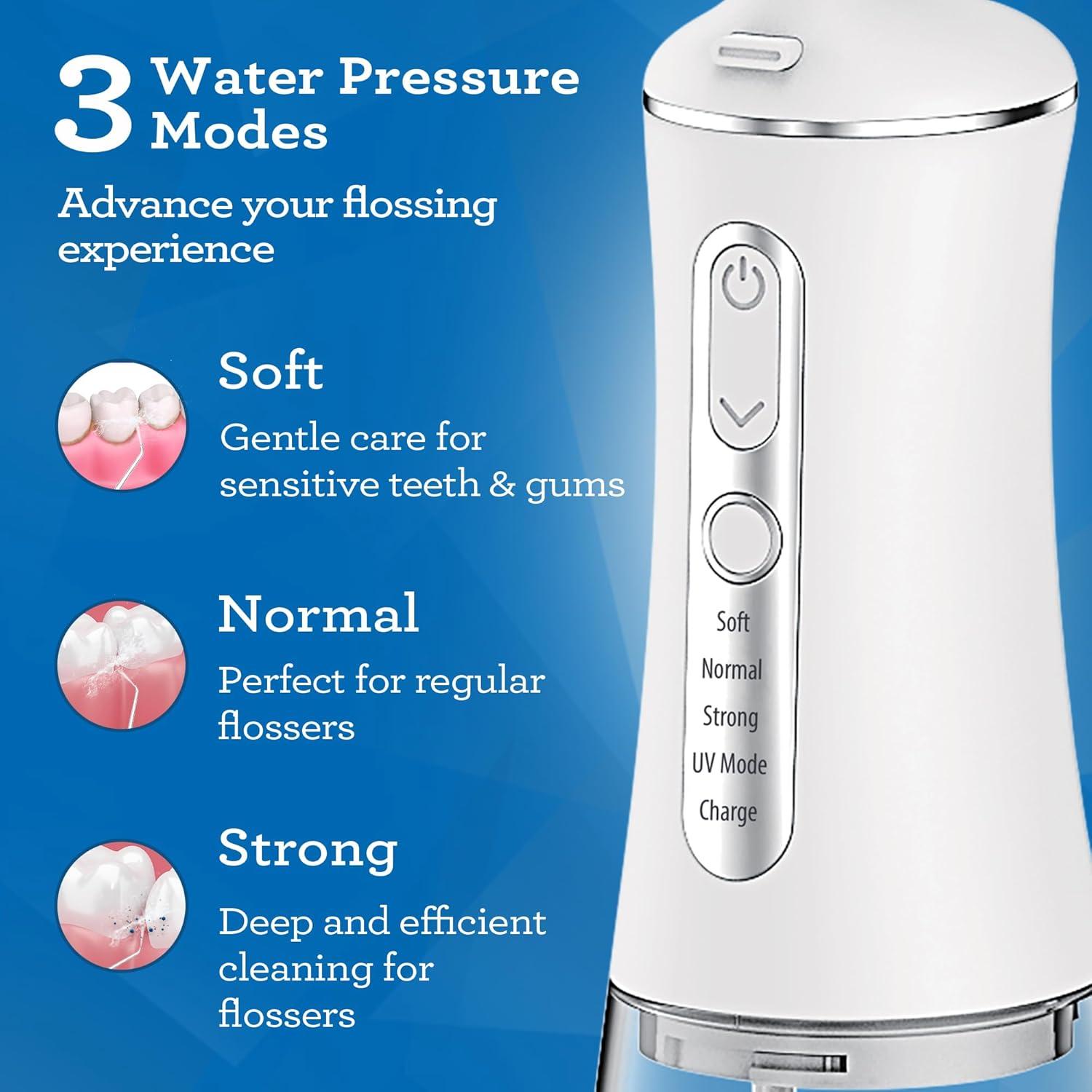 imageGuruNanda Advanced Dental Water Flosser 20 with UV Mode Cordless and Portable 290 ml Water Tank 3 Modes Rechargeable for Healthy Teeth and Gums