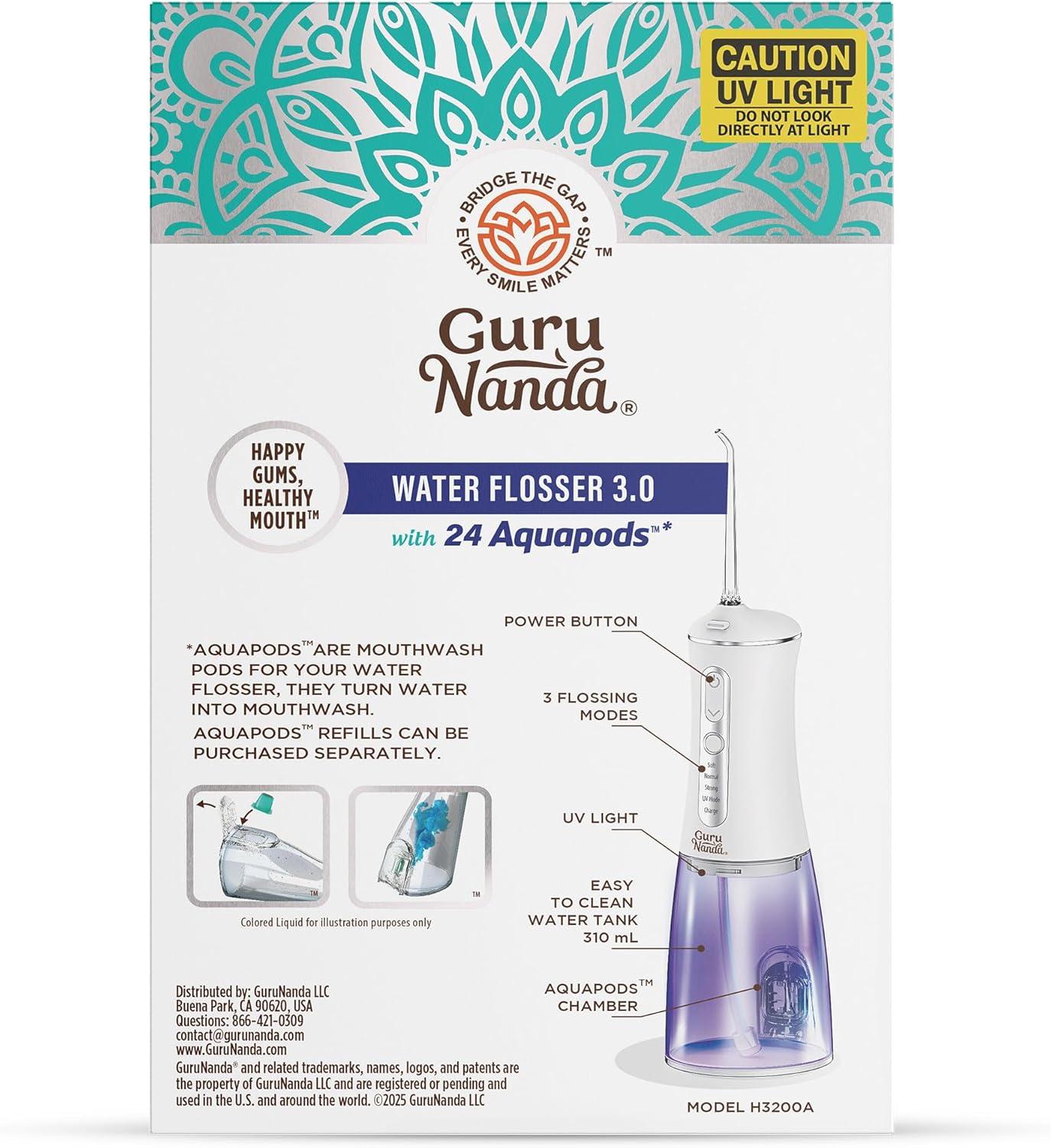 imageGuruNanda Advanced Dental Water Flosser 30 with UV Mode Water Flosser ampamp 24 Aquapods with Mouthwash for Fresh Breath ampamp Plaque Removal Compact ampamp TSAApproved
