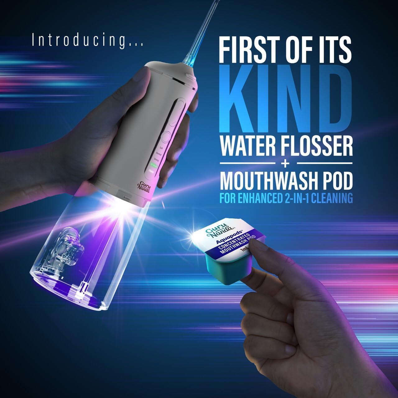 imageGuruNanda Advanced Dental Water Flosser 30 with UV Mode Water Flosser ampamp 24 Aquapods with Mouthwash for Fresh Breath ampamp Plaque Removal Compact ampamp TSAApproved