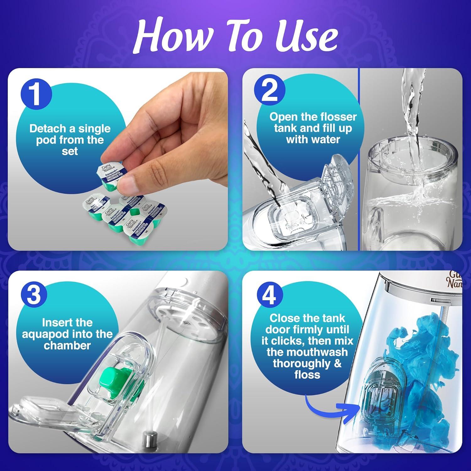 imageGuruNanda Advanced Dental Water Flosser 30 with UV Mode Water Flosser ampamp 24 Aquapods with Mouthwash for Fresh Breath ampamp Plaque Removal Compact ampamp TSAApproved