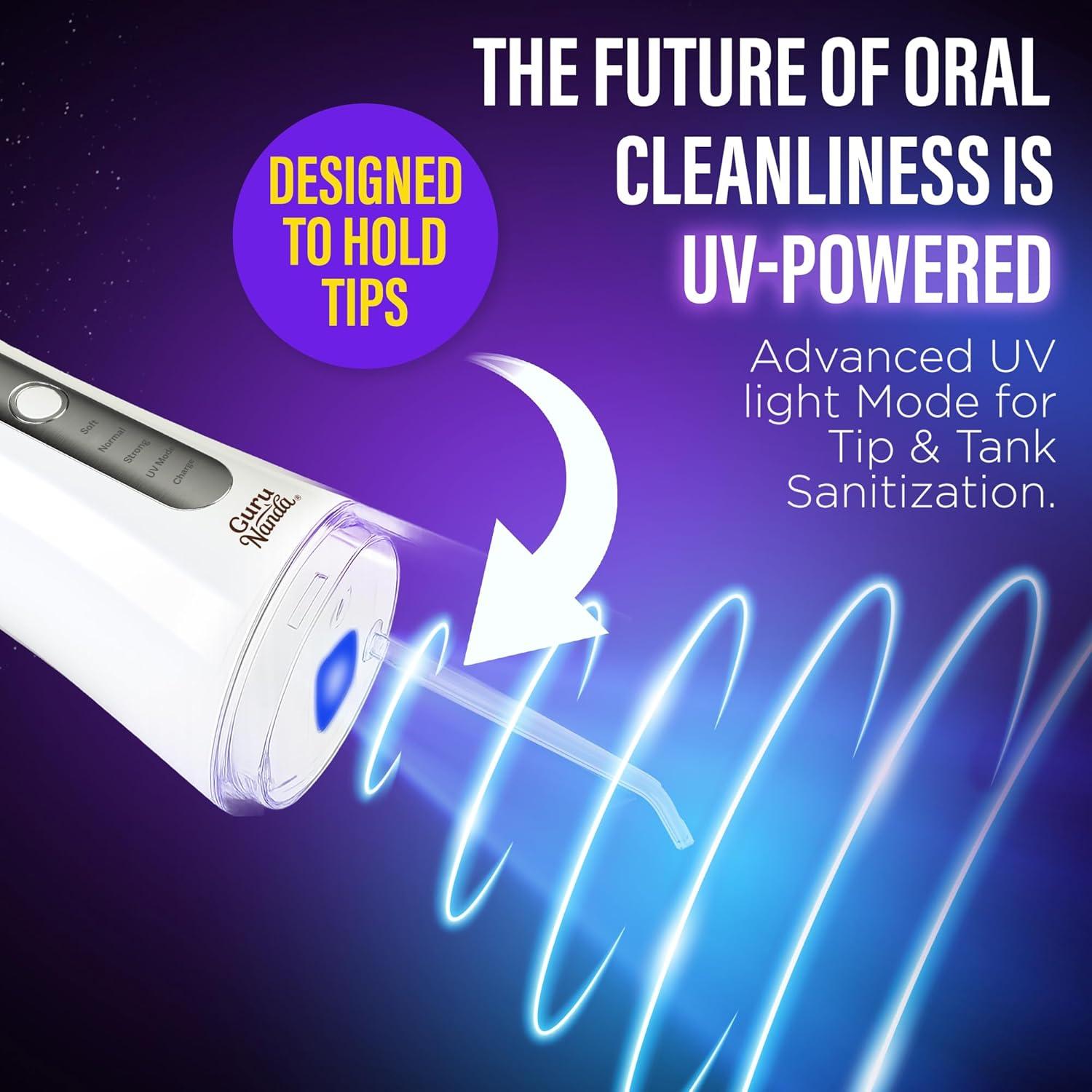 imageGuruNanda Advanced Dental Water Flosser 30 with UV Mode Water Flosser ampamp 24 Aquapods with Mouthwash for Fresh Breath ampamp Plaque Removal Compact ampamp TSAApproved