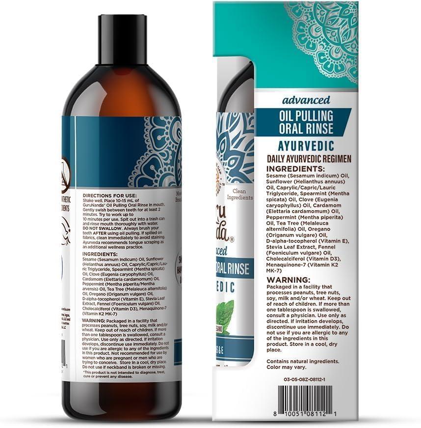 imageGuruNanda Advanced Oil Pulling Mouthwash for Enhanced Oral Care with Sesame ampamp Oregano Oil Promotes Deep Cleaning for Healthy Teeth ampamp Gums with Toothbrush and Tongue Scraper AlcoholFree 8 Oz8 Fl Oz Pack of 1