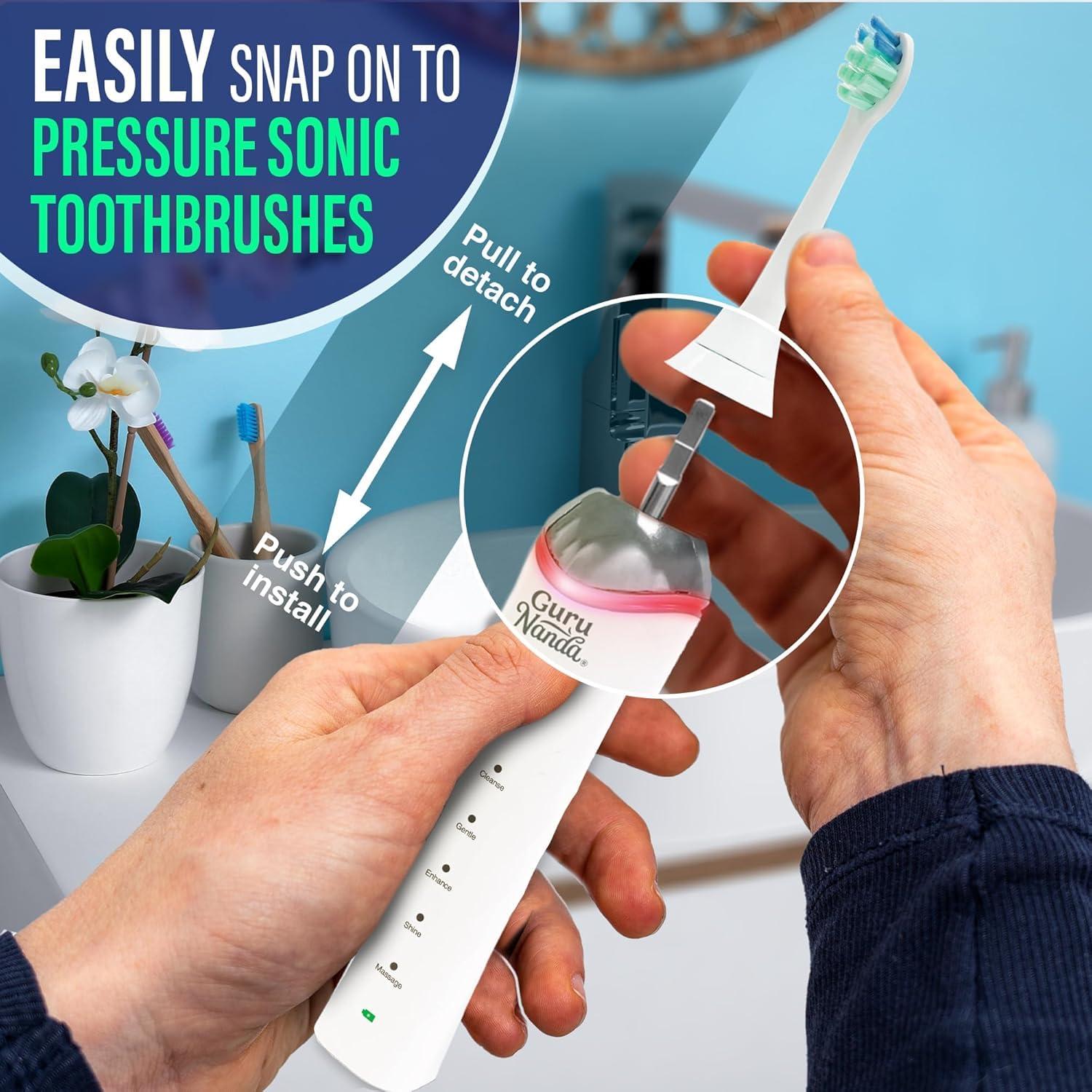 imageGuruNanda Advanced Replacement Sonic Brush Head Compatible with Pressure Sensor Sonic Toothbrush Handles Soft Bristles for Effective Cleaning Pack of 6
