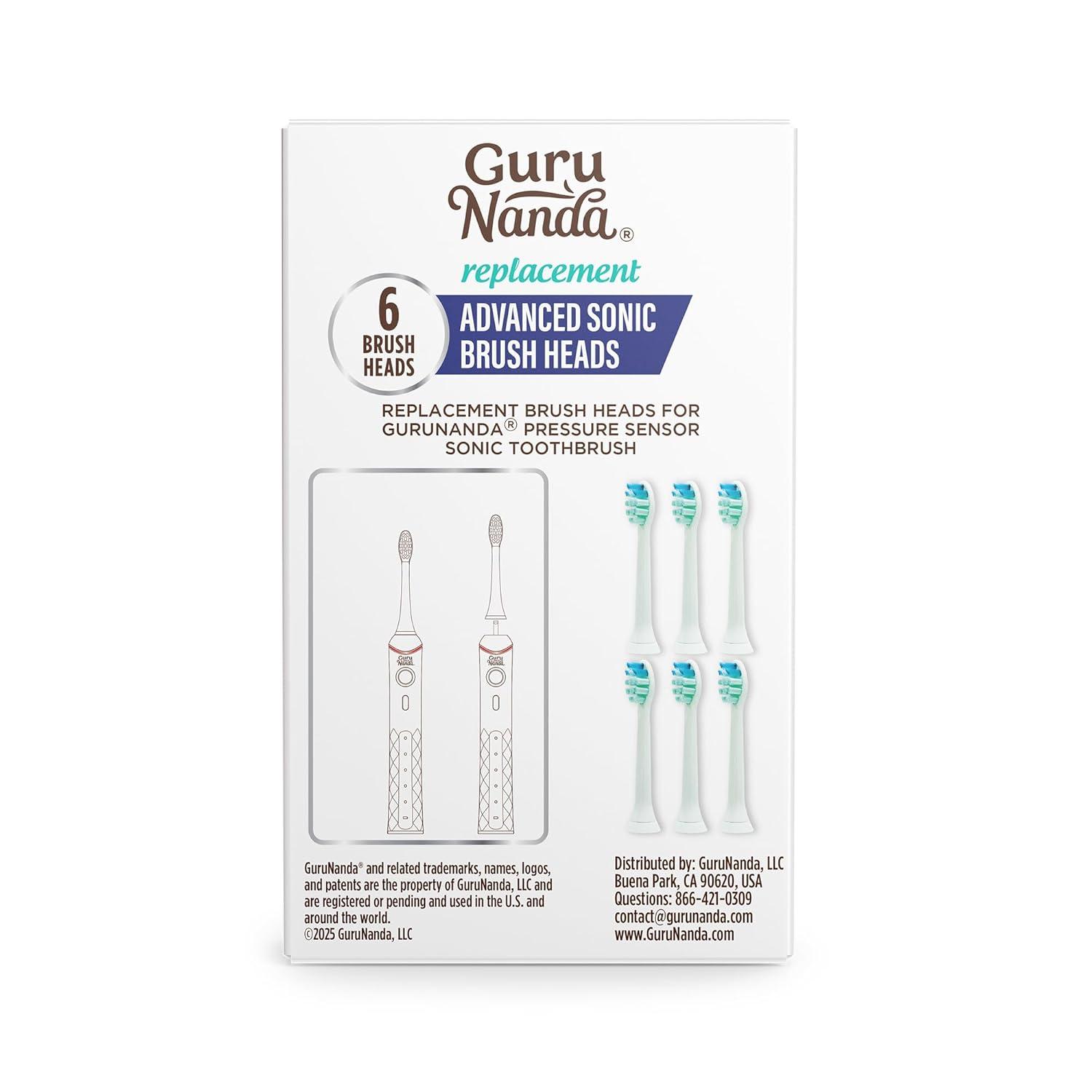 imageGuruNanda Advanced Replacement Sonic Brush Head Compatible with Pressure Sensor Sonic Toothbrush Handles Soft Bristles for Effective Cleaning Pack of 6