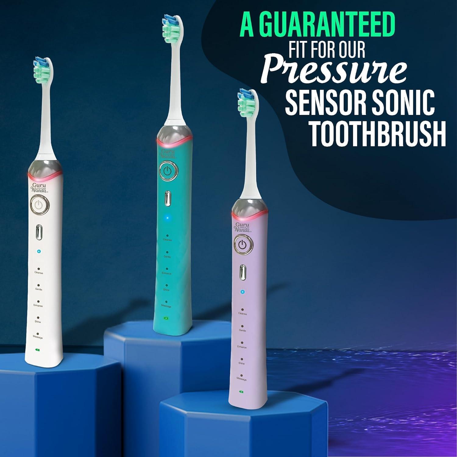 imageGuruNanda Advanced Replacement Sonic Brush Head Compatible with Pressure Sensor Sonic Toothbrush Handles Soft Bristles for Effective Cleaning Pack of 6