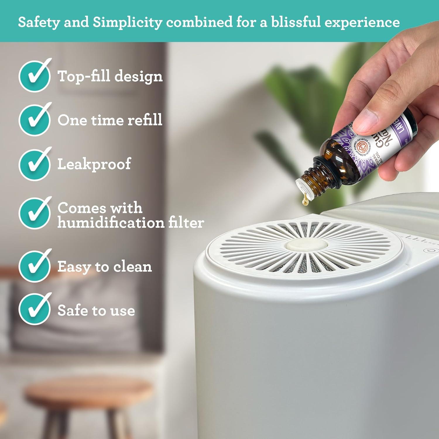 imageGuruNanda AeroMist 2in1 Humidifier and Diffuser with Ultrasonic Technology 46 Hours Cool Mist 350 sq ft Coverage ampamp Auto ShutOff BPAFree Aromatherapy Diffuser for Yoga Living Rooms ampamp Spas