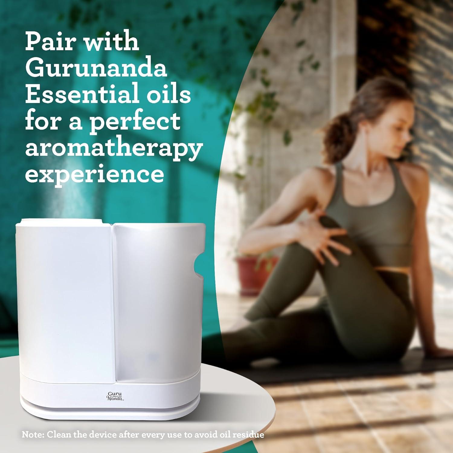 imageGuruNanda AeroMist 2in1 Humidifier and Diffuser with Ultrasonic Technology 46 Hours Cool Mist 350 sq ft Coverage ampamp Auto ShutOff BPAFree Aromatherapy Diffuser for Yoga Living Rooms ampamp Spas