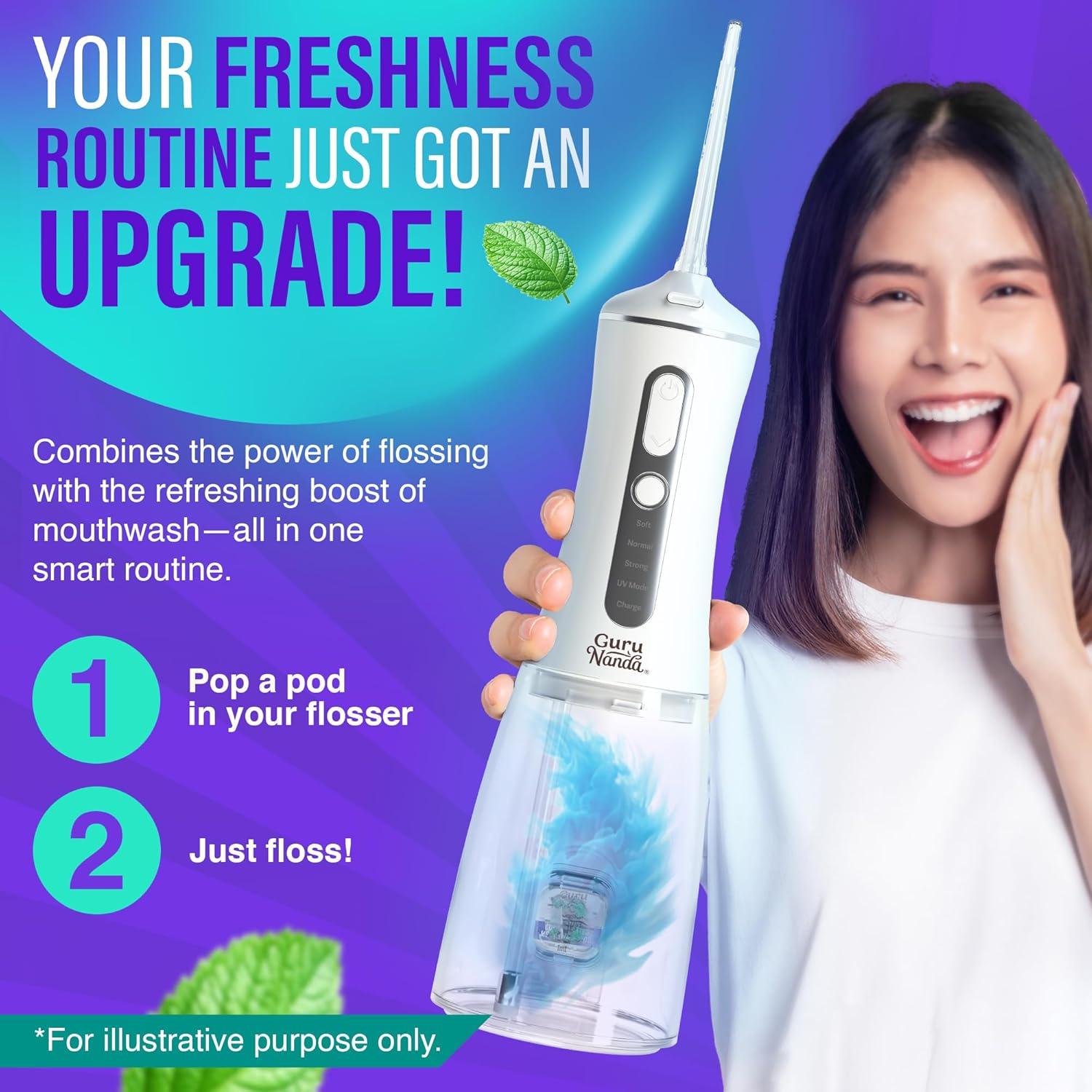 imageGuruNanda Aqua Pods PreMeasured Concentrated Mouthwash for GuruNanda Water Flosser 40 Fluoride ampamp AlcoholFree Wild Mint Flavor TravelFriendly 60 Count60 Count
