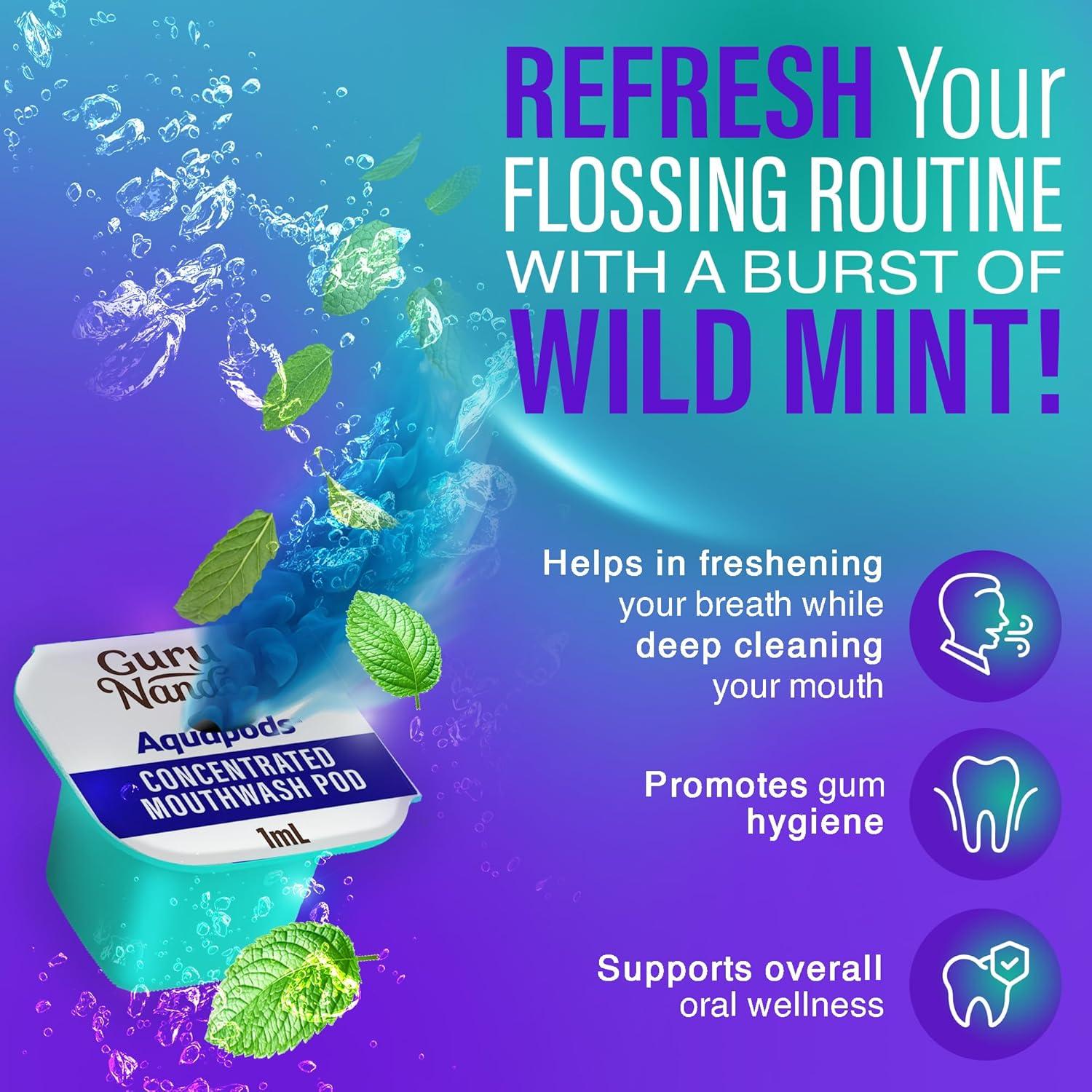 imageGuruNanda Aqua Pods PreMeasured Concentrated Mouthwash for GuruNanda Water Flosser 40 Fluoride ampamp AlcoholFree Wild Mint Flavor TravelFriendly 60 Count60 Count