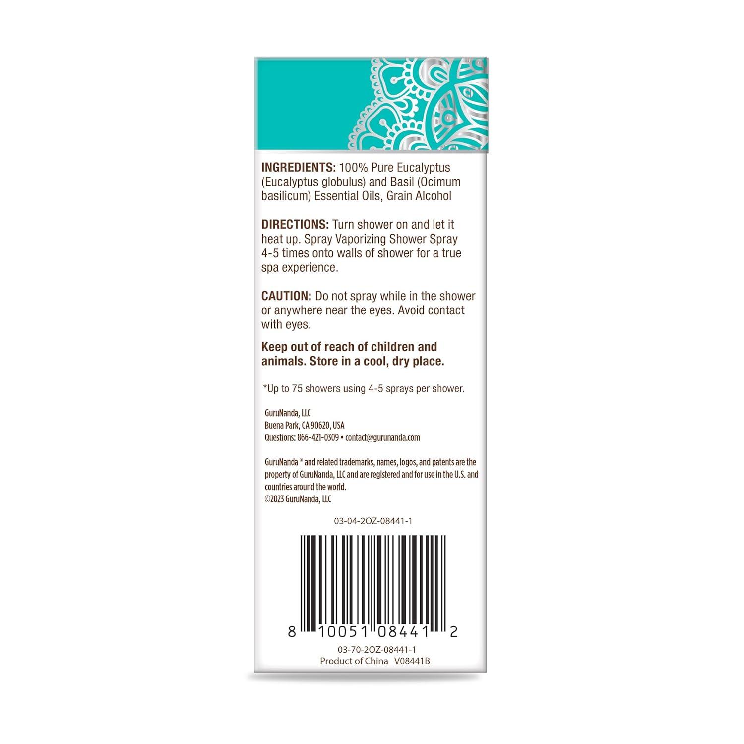 imageGuruNanda Breathe Vaporizing Shower Spray Natural Spa Mist ampamp Room Spray with Eucalyptus ampamp Basil for Congestion Aid ampamp Support Mental Clarity 2 fl ozEucalyptus