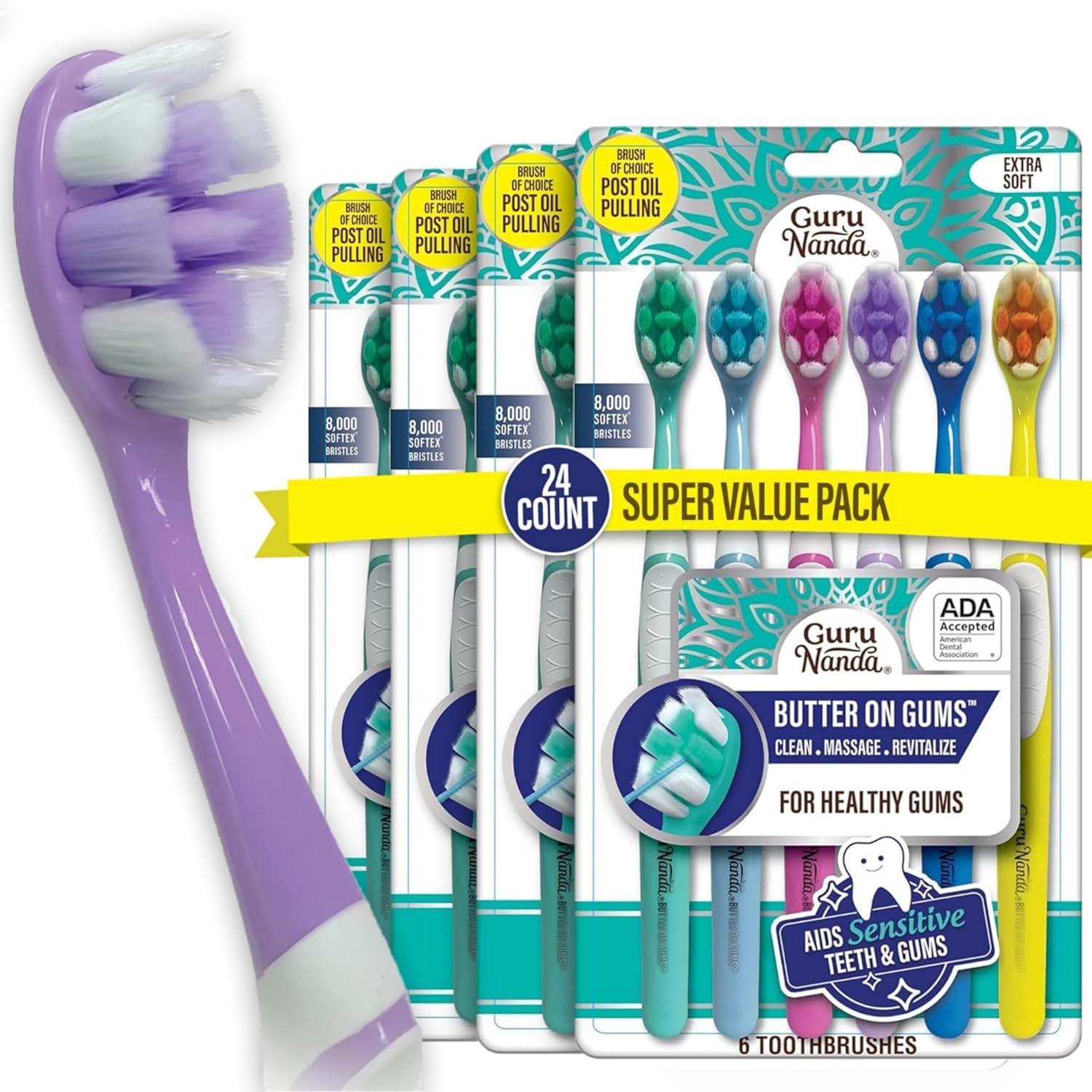 imageGuruNanda Butter On Gums Toothbrush ADA Accepted With 8000 Ultra Soft Softex Bristles for Sensitive ampamp Receding Gums Perfect for Whiter Teeth 6 CtMulticolor
