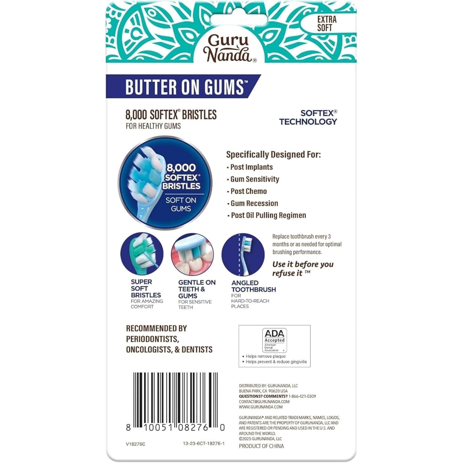 imageGuruNanda Butter On Gums Toothbrush ADA Accepted With 8000 Ultra Soft Softex Bristles for Sensitive ampamp Receding Gums Perfect for Whiter Teeth 6 CtMulticolor