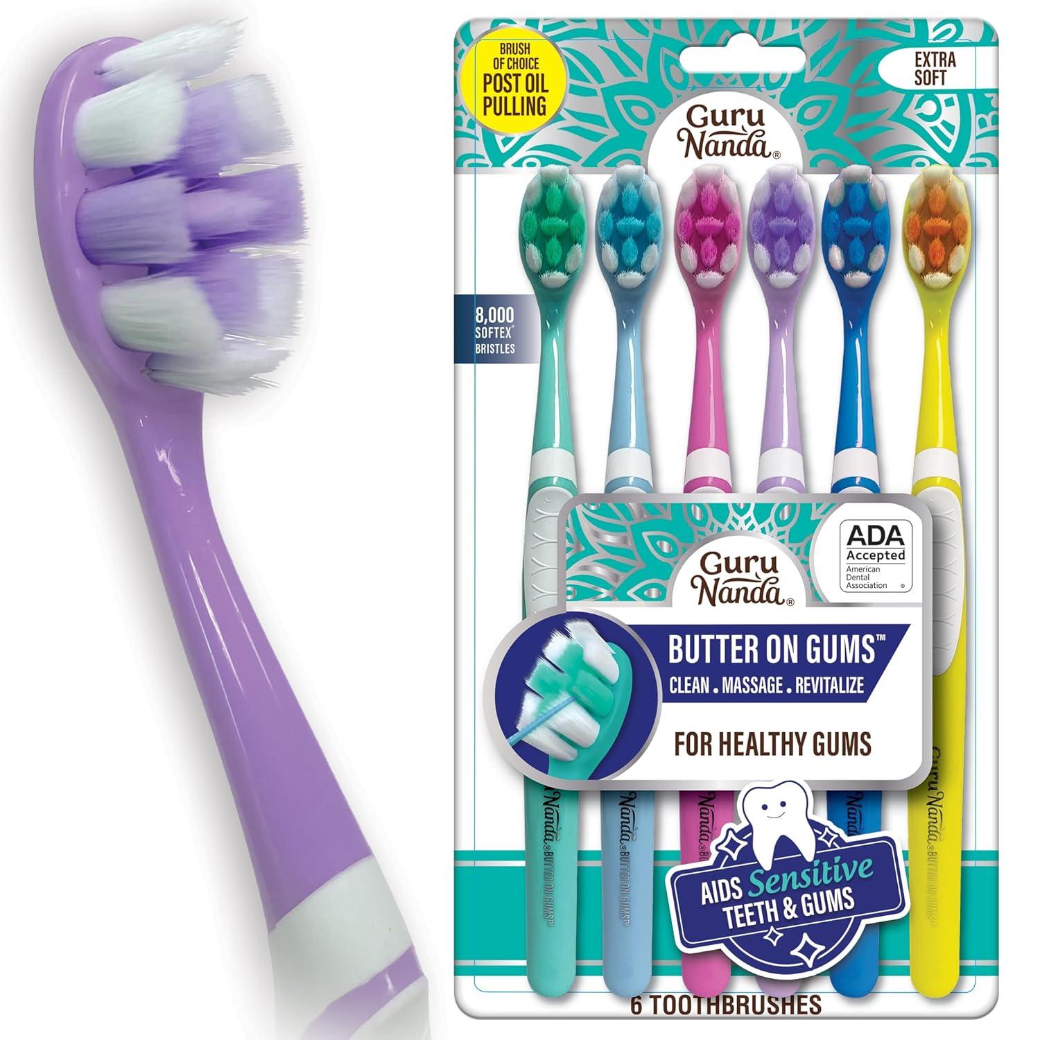 imageGuruNanda Butter On Gums Toothbrush ADA Accepted With 8000 Ultra Soft Softex Bristles for Sensitive ampamp Receding Gums Perfect for Whiter Teeth 6 CtMulticolor