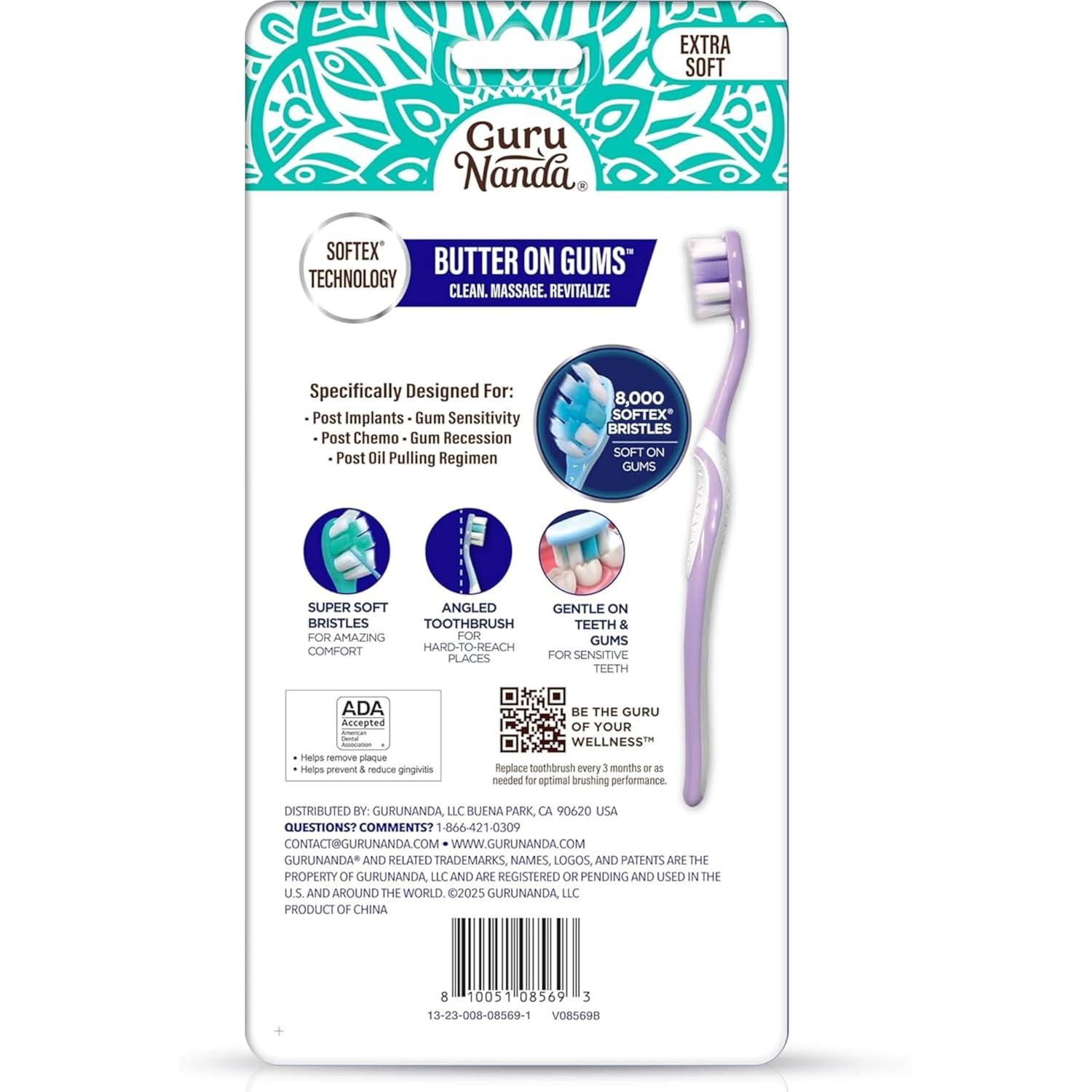 imageGuruNanda Butter On Gums Toothbrush ADA Accepted With 8000 Ultra Soft Softex Bristles for Sensitive ampamp Receding Gums Perfect for Whiter Teeth 6 CtMulticolor