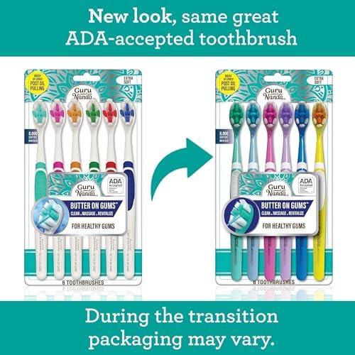 imageGuruNanda Butter On Gums Toothbrush ADA Accepted With 8000 Ultra Soft Softex Bristles for Sensitive ampamp Receding Gums Perfect for Whiter Teeth 6 CtMulticolor