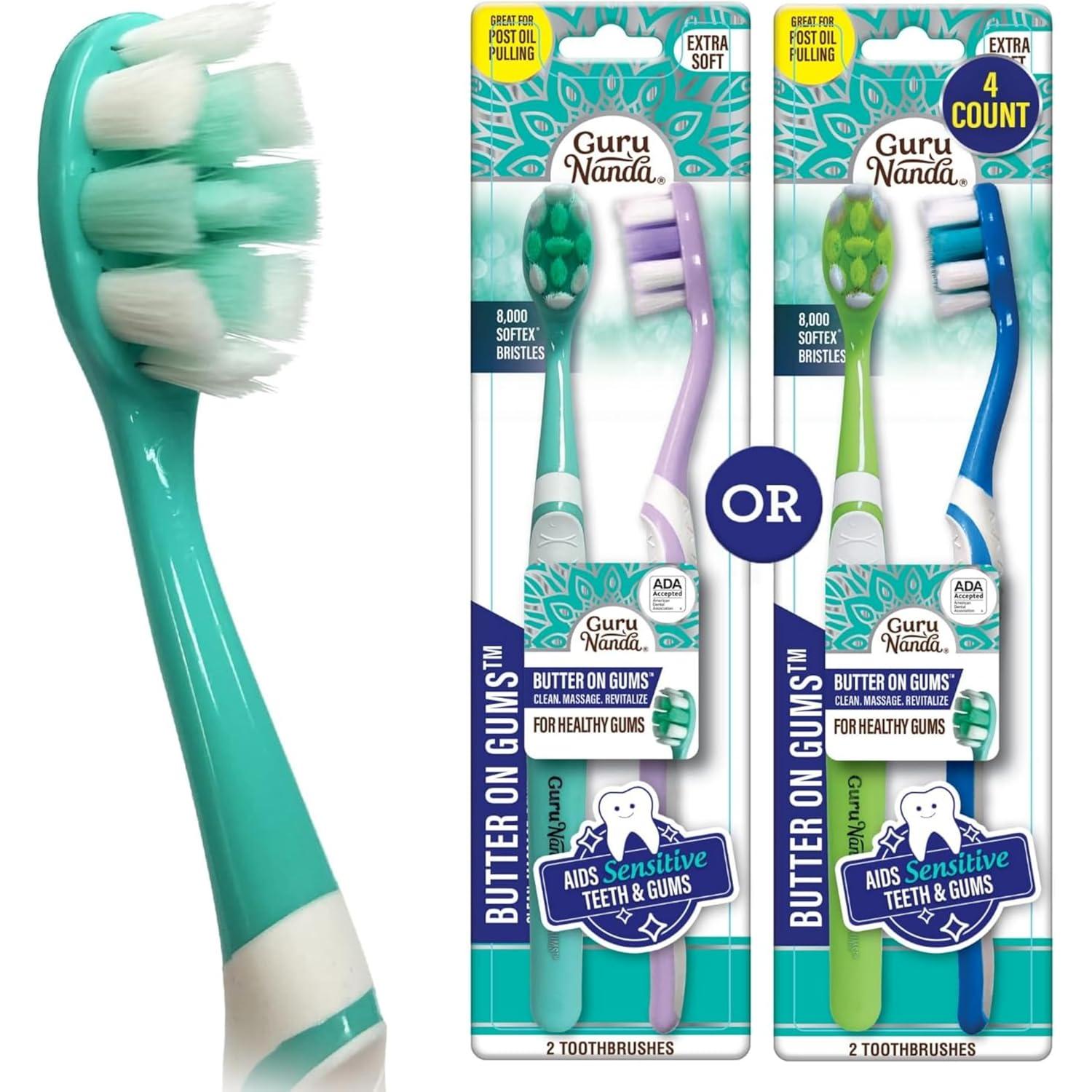 imageGuruNanda Butter On Gums Toothbrush ADA Accepted With 8000 Ultra Soft Softex Bristles for Sensitive ampamp Receding Gums Perfect for Whiter Teeth 6 CtMulticolor