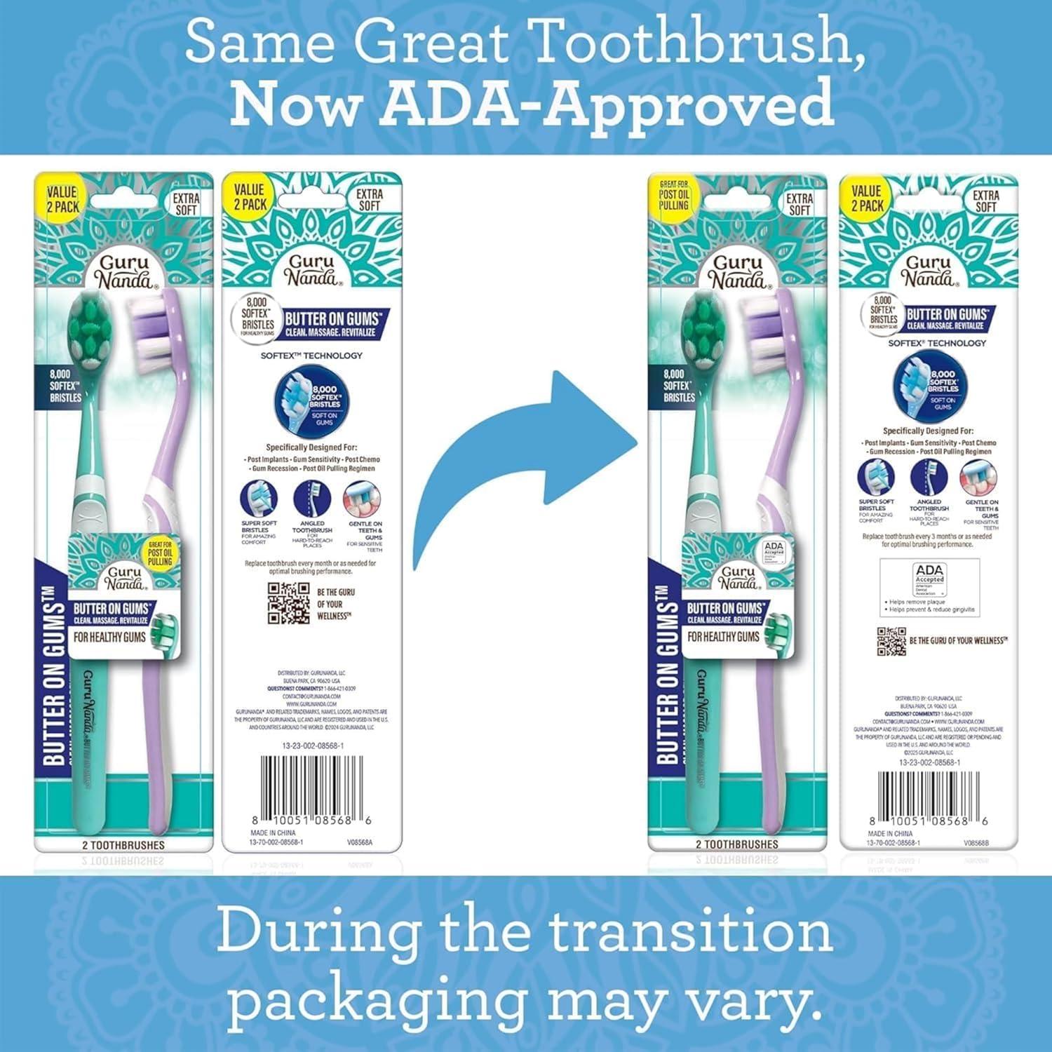 imageGuruNanda Butter On Gums Toothbrush ADA Accepted With 8000 Ultra Soft Softex Bristles for Sensitive ampamp Receding Gums Perfect for Whiter Teeth 6 CtMulticolor