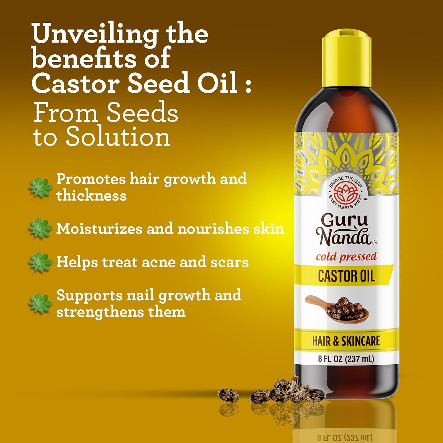 imageGuruNanda Castor Oil 8 Fl oz 100 Pure ampamp Natural Cold Pressed ampamp HexaneFree Hydrating Carrier Oil for Skin Hair Eyebrows ampamp Eyelashes GrowthCastor Oil