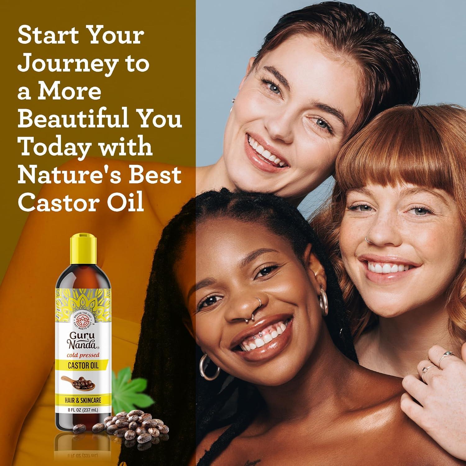 imageGuruNanda Castor Oil 8 Fl oz 100 Pure ampamp Natural Cold Pressed ampamp HexaneFree Hydrating Carrier Oil for Skin Hair Eyebrows ampamp Eyelashes GrowthCastor Oil