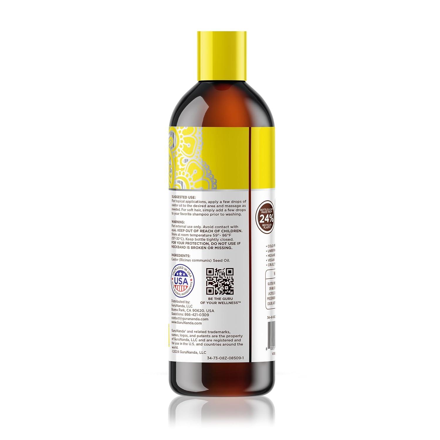 imageGuruNanda Castor Oil 8 Fl oz 100 Pure ampamp Natural Cold Pressed ampamp HexaneFree Hydrating Carrier Oil for Skin Hair Eyebrows ampamp Eyelashes GrowthCastor Oil