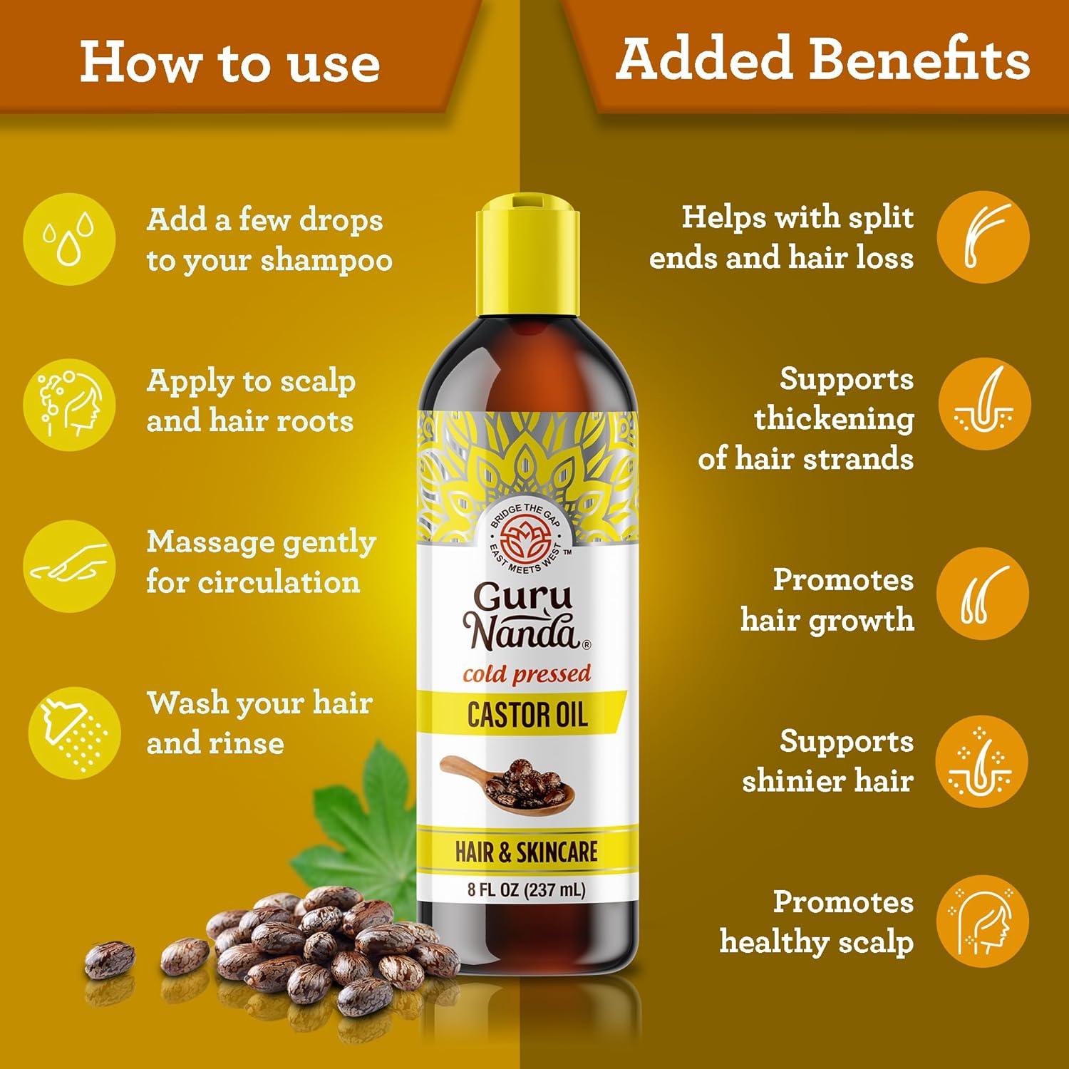 imageGuruNanda Castor Oil 8 Fl oz 100 Pure ampamp Natural Cold Pressed ampamp HexaneFree Hydrating Carrier Oil for Skin Hair Eyebrows ampamp Eyelashes GrowthCastor Oil