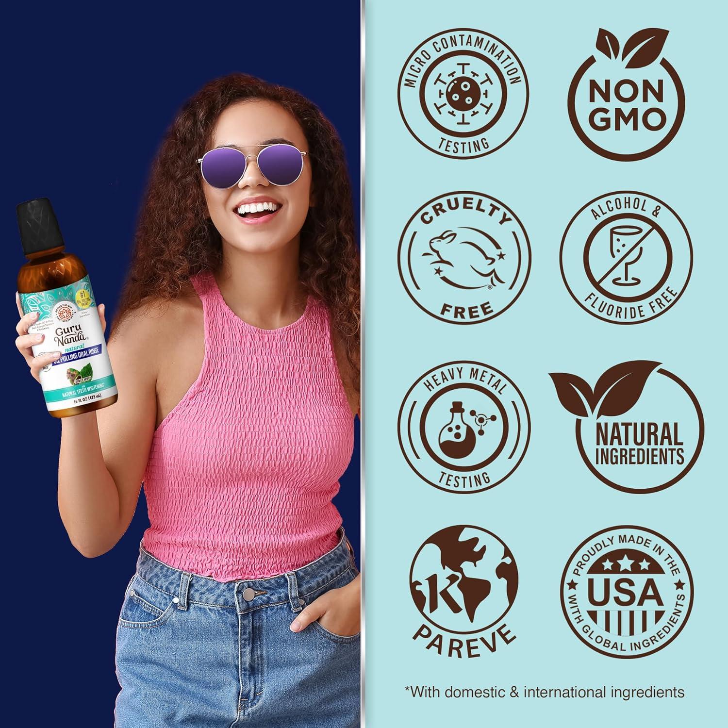 imageGuruNanda CocoMint Oil Pulling Mouthwash for Complete Oral Hygiene 7 Essential Oils ampamp Vitamins for Happy Teeth ampamp Gums ampamp Fresh Breath AlcoholFree 16 oz16 Fl Oz Pack of 1