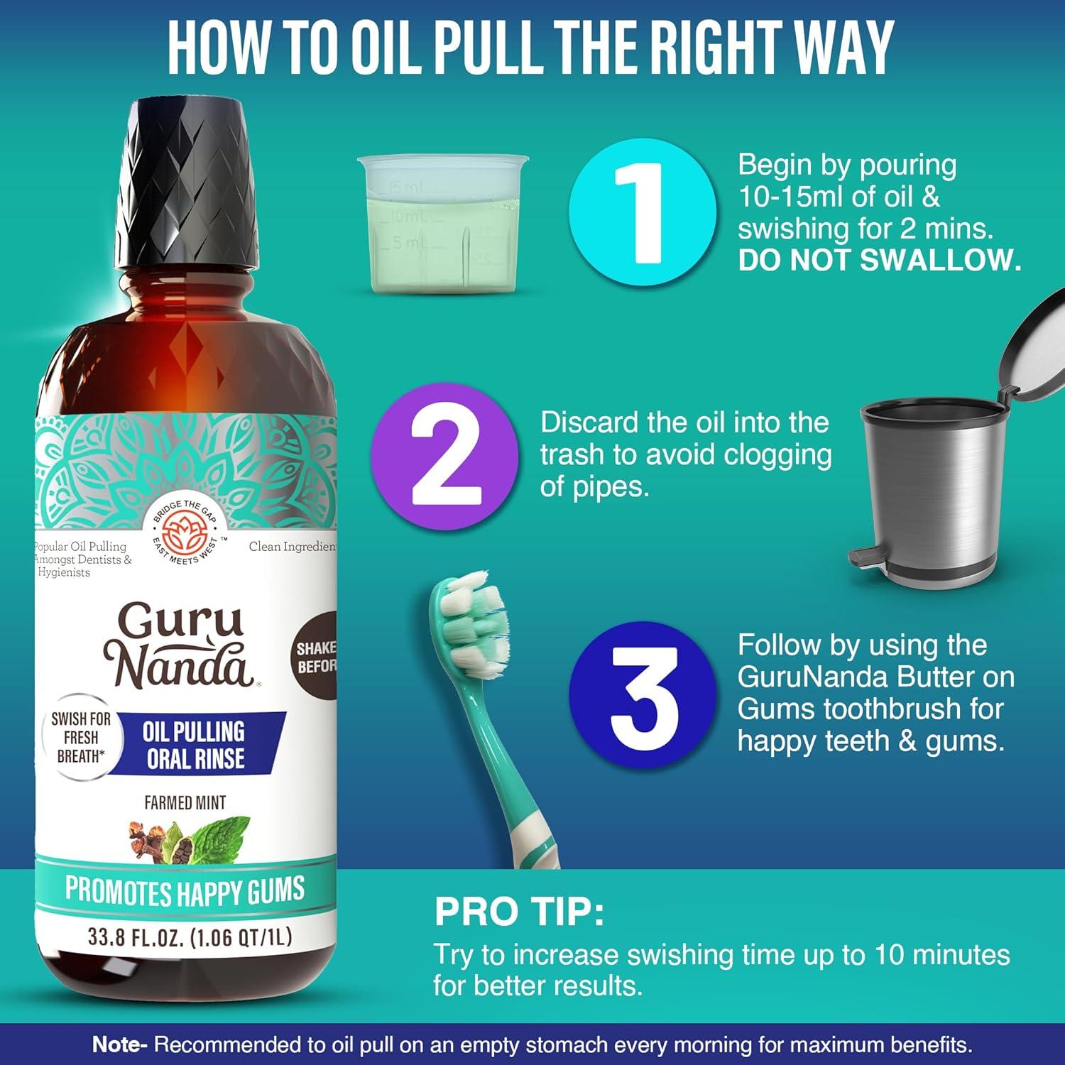 imageGuruNanda CocoMint Oil Pulling Mouthwash for Complete Oral Hygiene 7 Essential Oils ampamp Vitamins for Happy Teeth ampamp Gums ampamp Fresh Breath AlcoholFree 16 oz338 Fl Oz