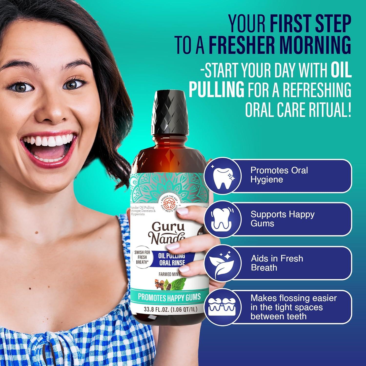 imageGuruNanda CocoMint Oil Pulling Mouthwash for Complete Oral Hygiene 7 Essential Oils ampamp Vitamins for Happy Teeth ampamp Gums ampamp Fresh Breath AlcoholFree 16 oz338 Fl Oz