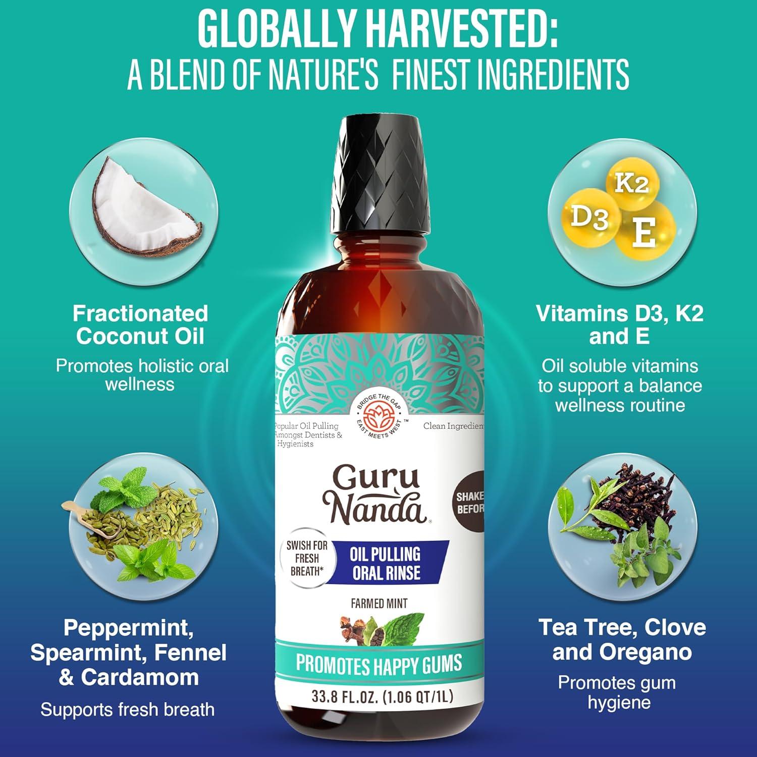 imageGuruNanda CocoMint Oil Pulling Mouthwash for Complete Oral Hygiene 7 Essential Oils ampamp Vitamins for Happy Teeth ampamp Gums ampamp Fresh Breath AlcoholFree 16 oz338 Fl Oz