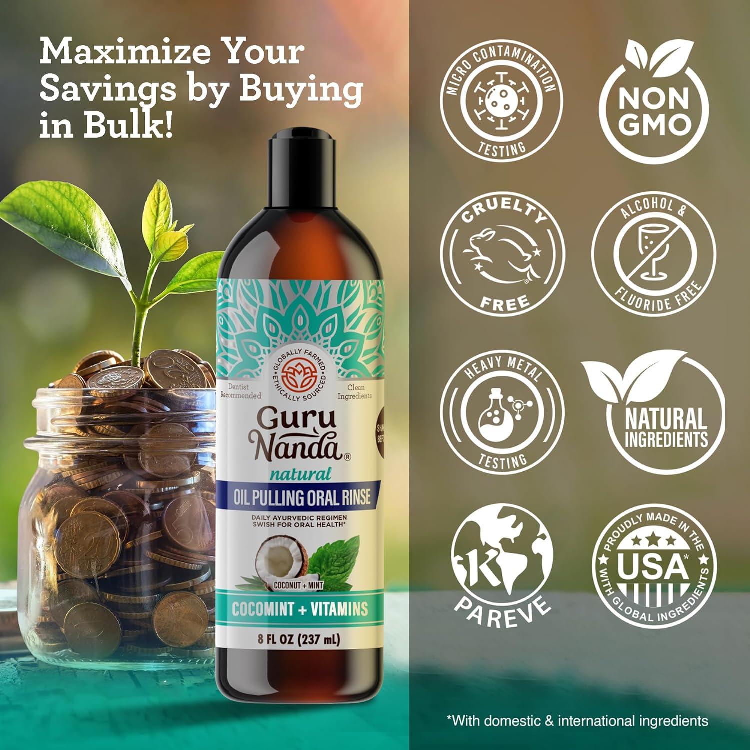 imageGuruNanda CocoMint Oil Pulling Mouthwash for Complete Oral Hygiene 7 Essential Oils ampamp Vitamins for Happy Teeth ampamp Gums ampamp Fresh Breath AlcoholFree 16 oz8 Fl Oz Pack of 6