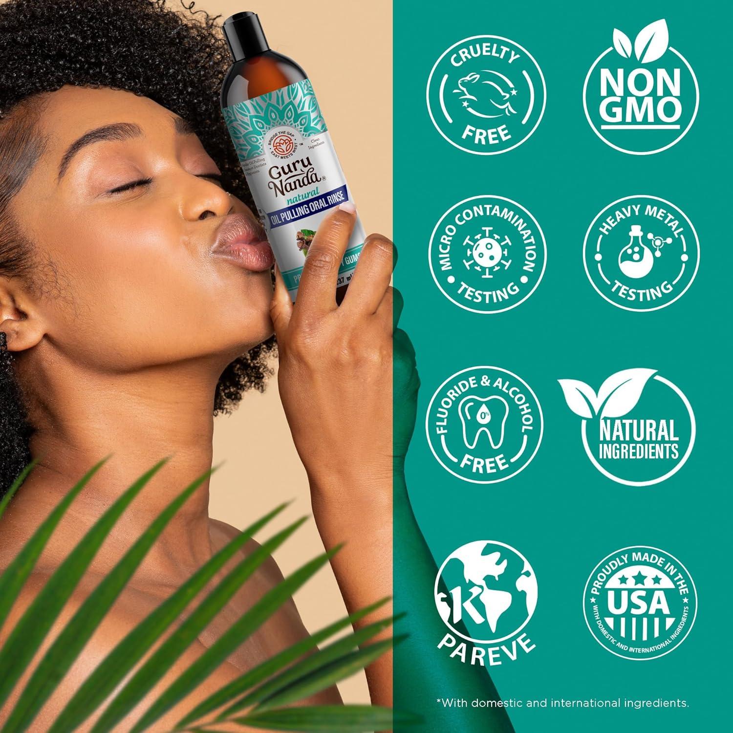 imageGuruNanda CocoMint Oil Pulling Mouthwash for Complete Oral Hygiene 7 Essential Oils ampamp Vitamins for Happy Teeth ampamp Gums ampamp Fresh Breath AlcoholFree 16 oz8 Fl Oz Pack of 1