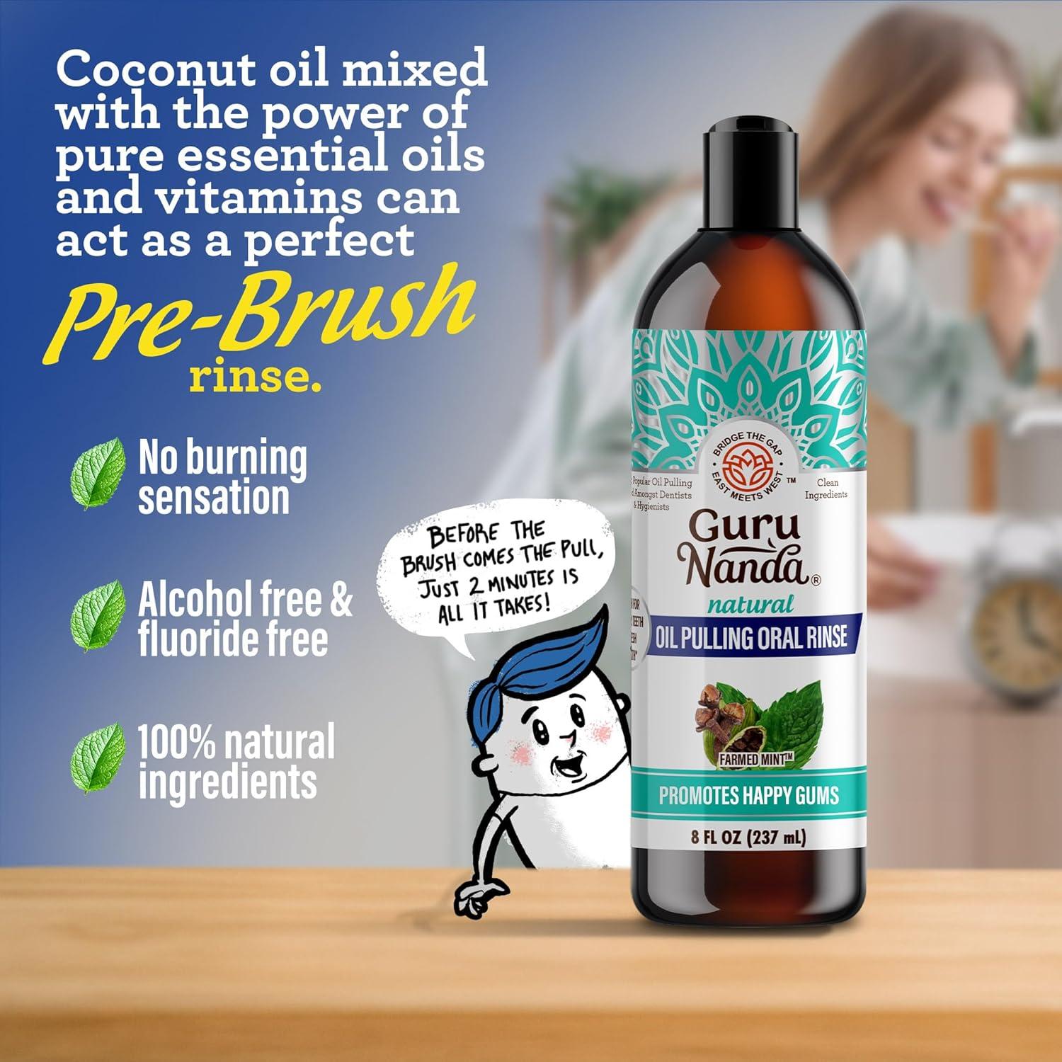 imageGuruNanda CocoMint Oil Pulling Mouthwash for Complete Oral Hygiene 7 Essential Oils ampamp Vitamins for Happy Teeth ampamp Gums ampamp Fresh Breath AlcoholFree 16 oz8 Fl Oz Pack of 1
