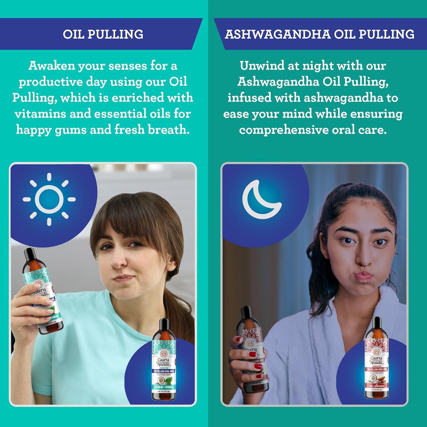 imageGuruNanda CocoMint Oil Pulling Mouthwash for Complete Oral Hygiene 7 Essential Oils ampamp Vitamins for Happy Teeth ampamp Gums ampamp Fresh Breath AlcoholFree 16 oz8 Fl Oz Pack of 3