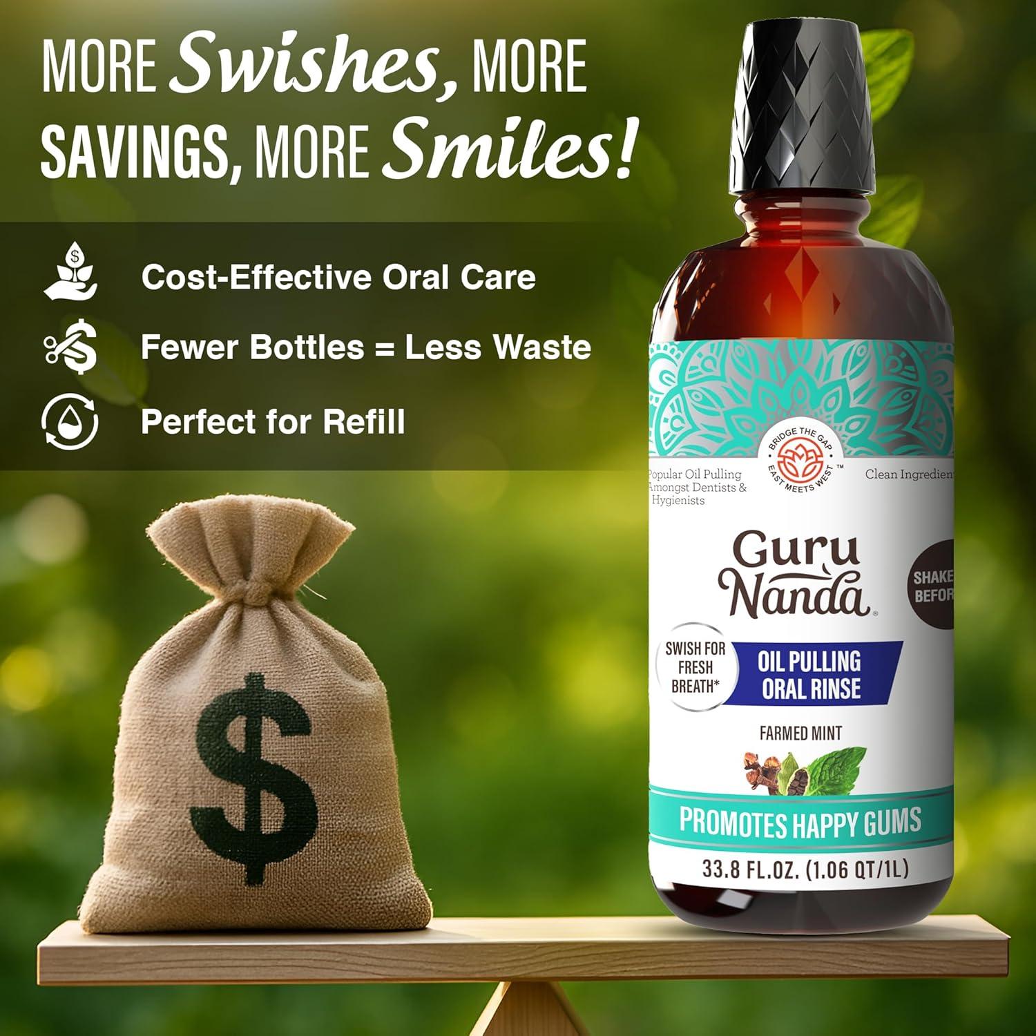 imageGuruNanda CocoMint Oil Pulling Mouthwash for Complete Oral Hygiene 7 Essential Oils ampamp Vitamins for Happy Teeth ampamp Gums ampamp Fresh Breath AlcoholFree 16 oz338 Fl Oz