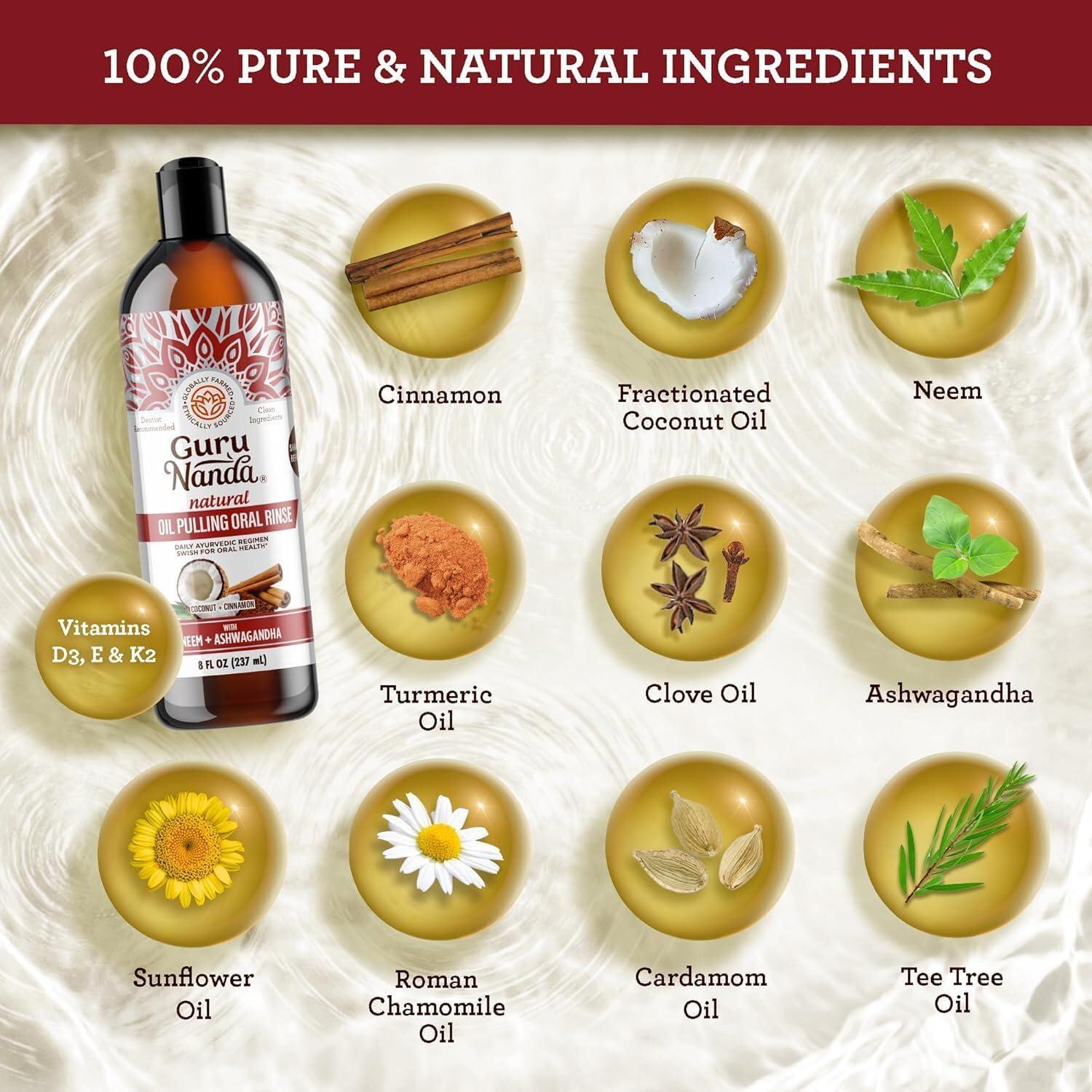 imageGuruNanda Coconut Oil Pulling and Ashwagandha Oil Pulling Promotes Fresh Breath and Happy Gums 7 Essential Oils ampamp Vitamins for Healthy Teeth ampamp Gums AlcoholFree