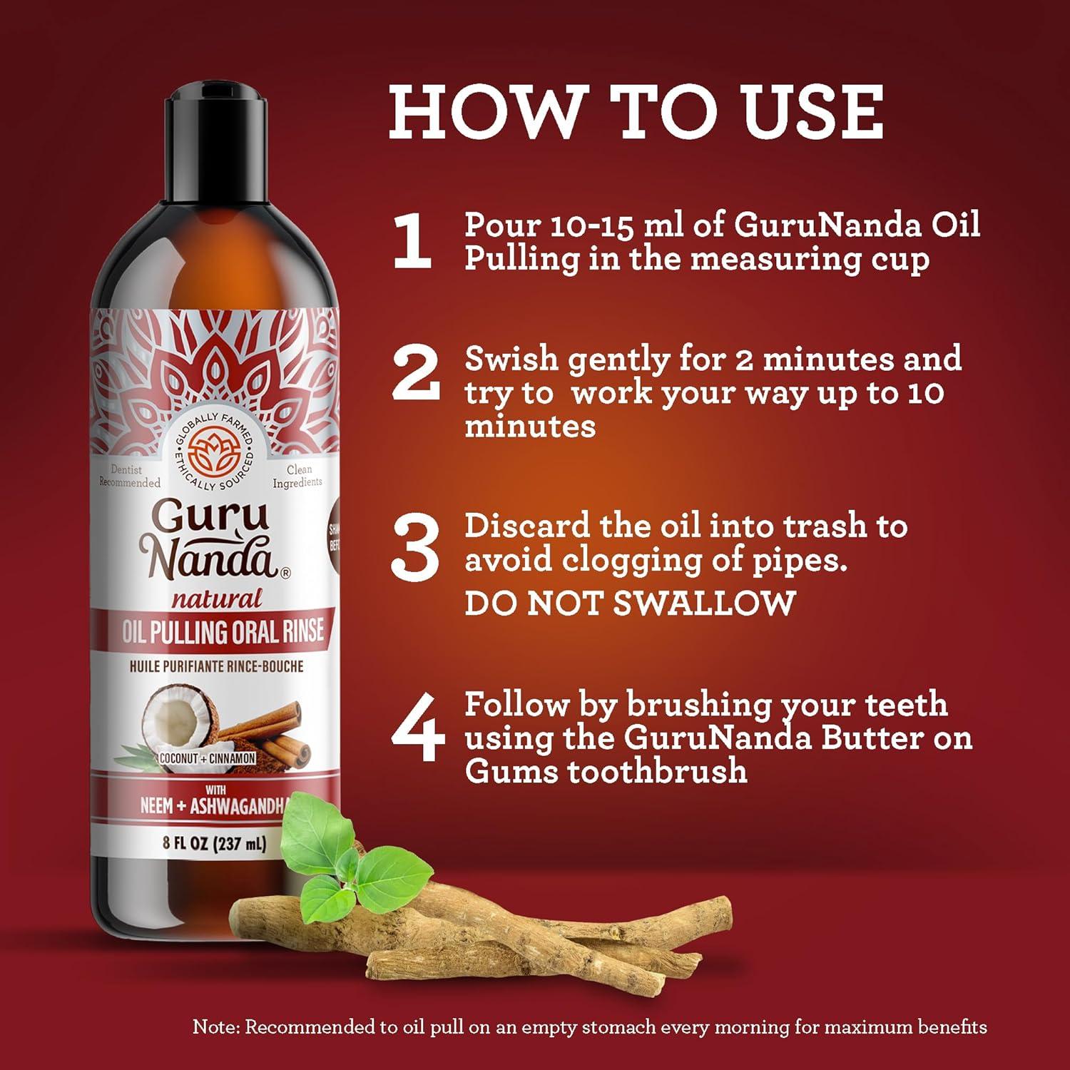 imageGuruNanda Coconut Oil Pulling and Ashwagandha Oil Pulling Promotes Fresh Breath and Happy Gums 7 Essential Oils ampamp Vitamins for Healthy Teeth ampamp Gums AlcoholFree