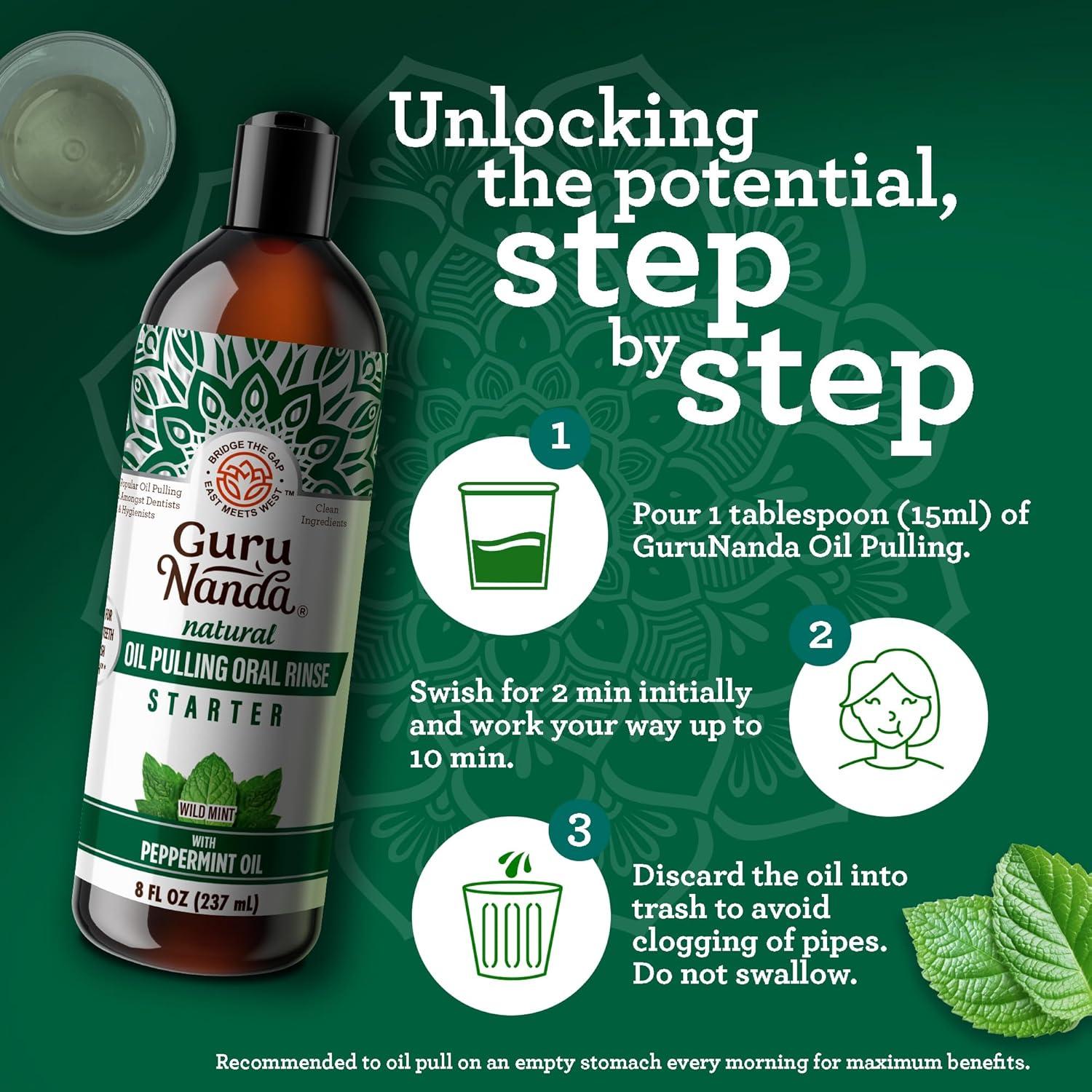 imageGuruNanda Coconut ampamp Peppermint Oil Pulling 8 FlOz and Ashwagandha Oil Pulling 8 Fl Oz Alcohol Free Whitening Mouthwash for Fresh Breath ampamp Whiter Teeth