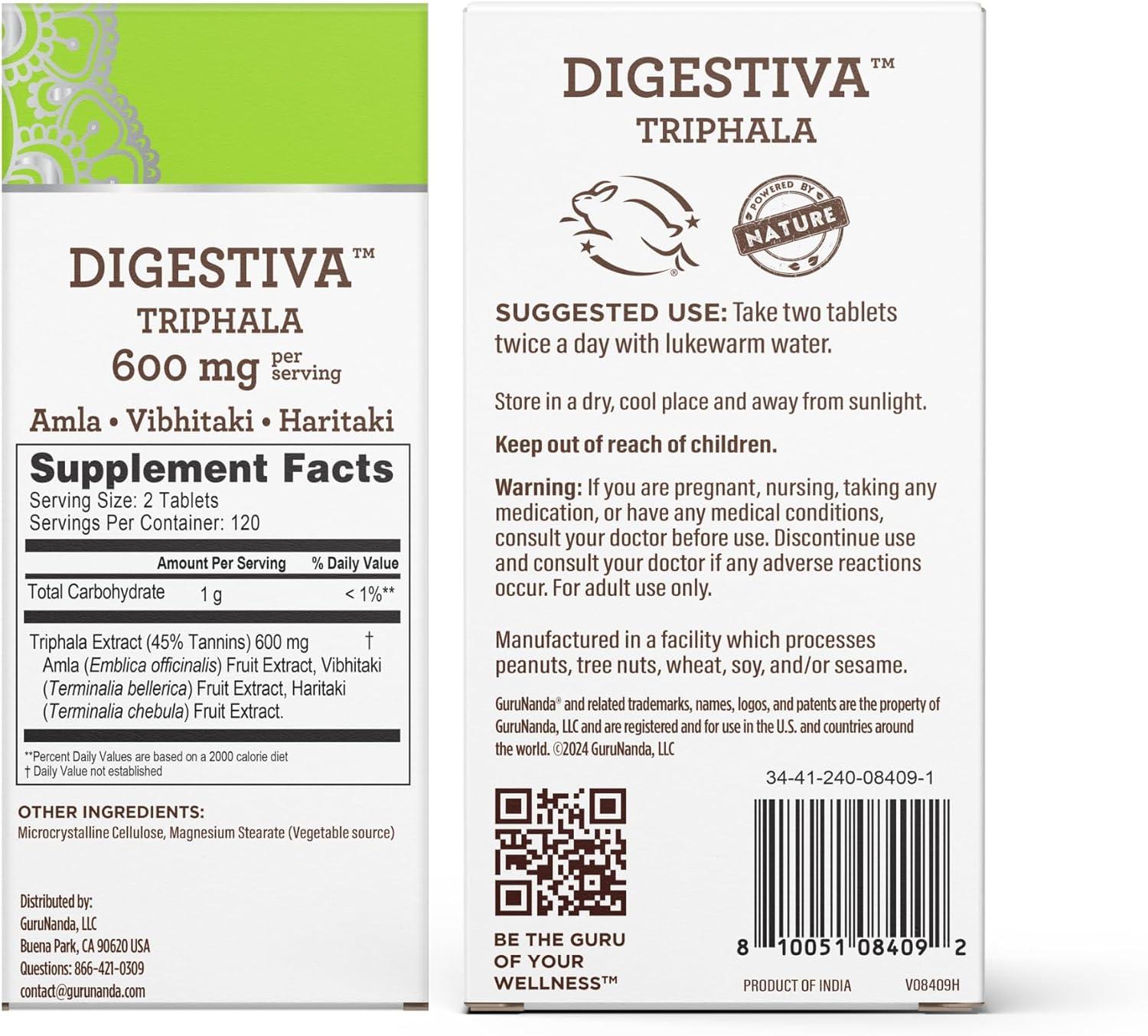 imageGuruNanda Digestiva Triphala 240 Tablets Supports Digestion Helps with Bloating Dietary Supplement with Amla Haritaki ampamp BibhitakiHerbal Supplement