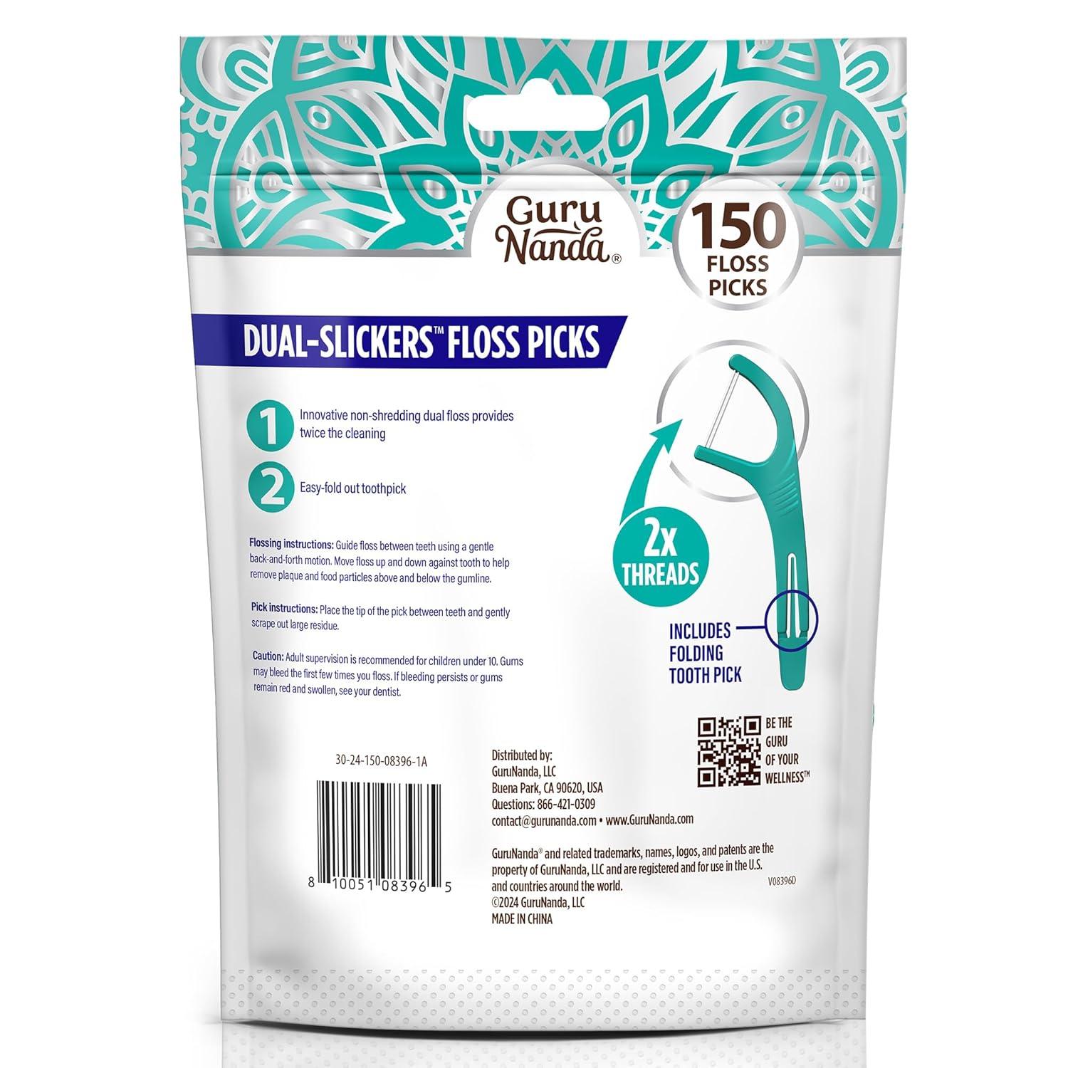 imageGuruNanda Dual Slickers Floss Picks Double Threaded Dyneema Dental Floss with Foldable Toothpick for Effective Plaque Removal Unflavored 150 Ct150 Count