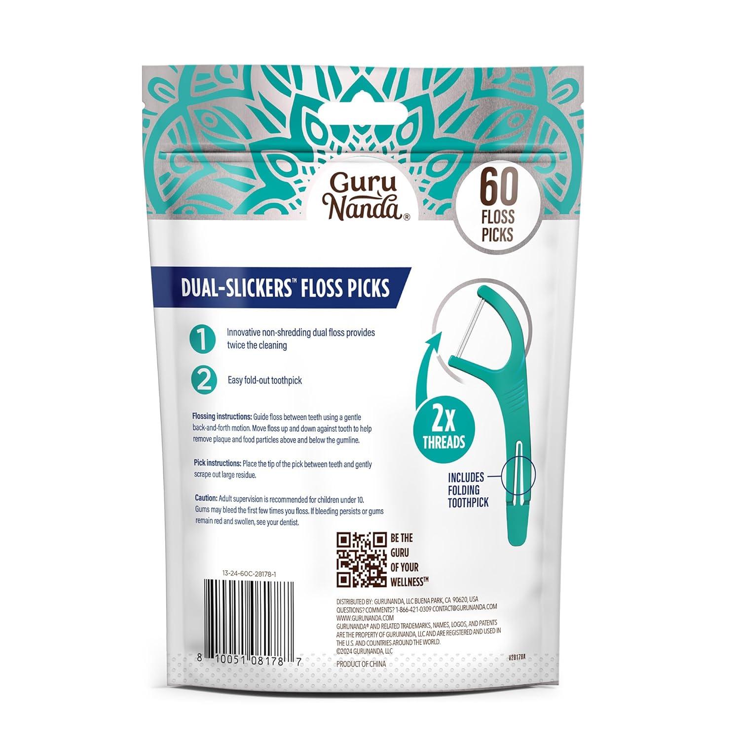 imageGuruNanda Dual Slickers Floss Picks Double Threaded Dyneema Dental Floss with Foldable Toothpick for Effective Plaque Removal Unflavored 150 Ct60 Count