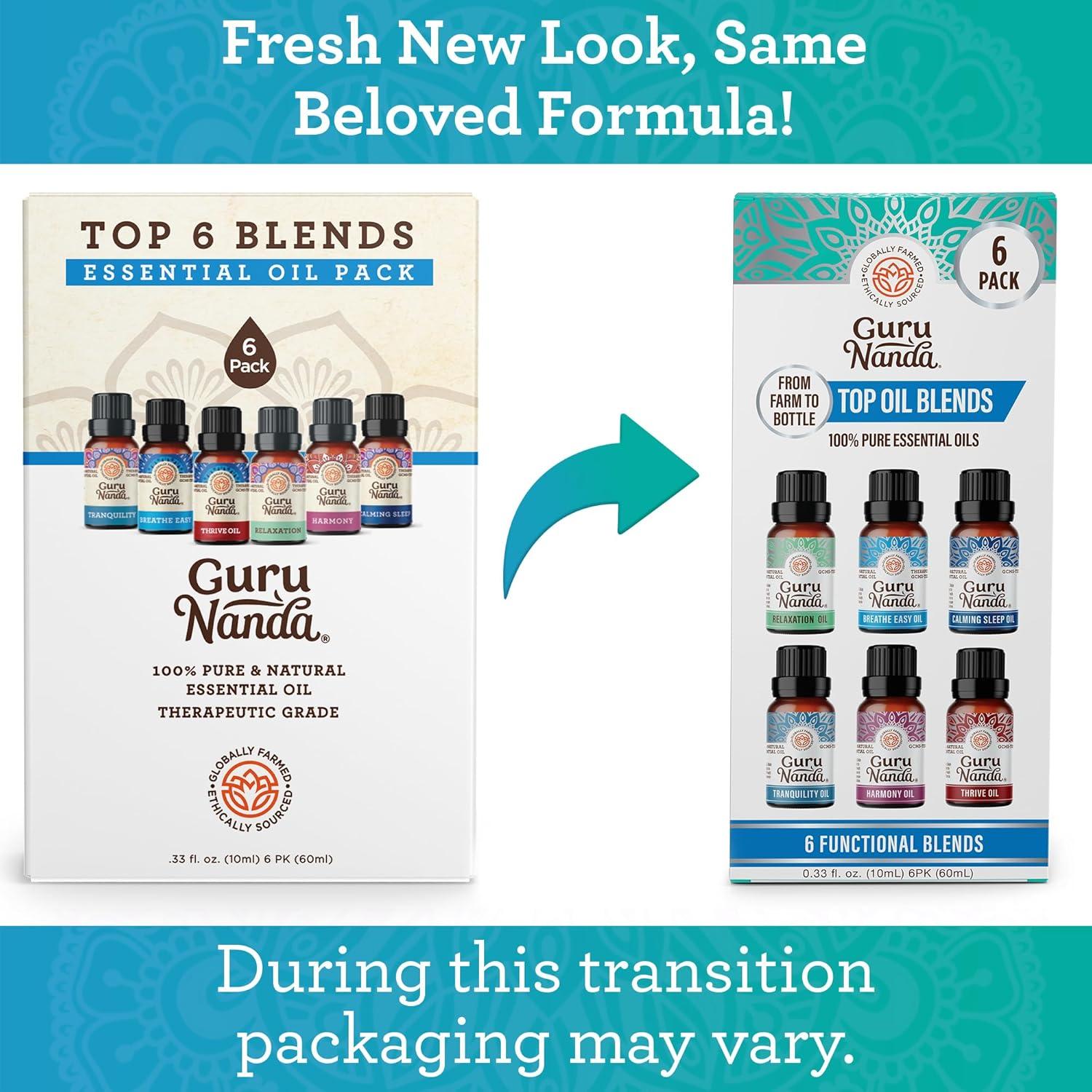 imageGuruNanda Essential Oil Blends Set of 6 Natural Essential Oil Set Aromatherapy Oil Blends for Diffusers Breathe Easy Tranquility Harmony Calming Sleep Relaxation ampamp ThriveBlends EO 6 Pack
