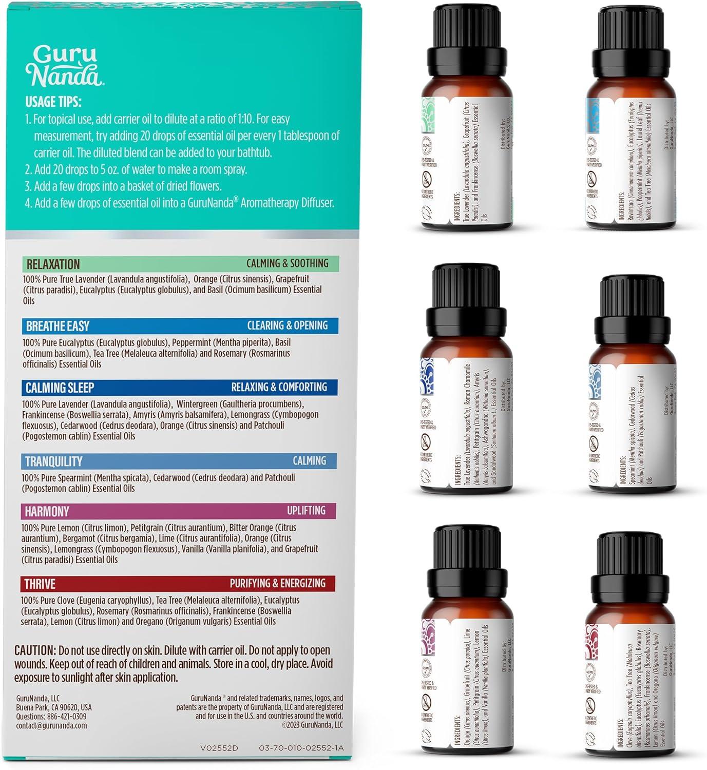 imageGuruNanda Essential Oil Blends Set of 6 Natural Essential Oil Set Aromatherapy Oil Blends for Diffusers Breathe Easy Tranquility Harmony Calming Sleep Relaxation ampamp ThriveBlends EO 6 Pack