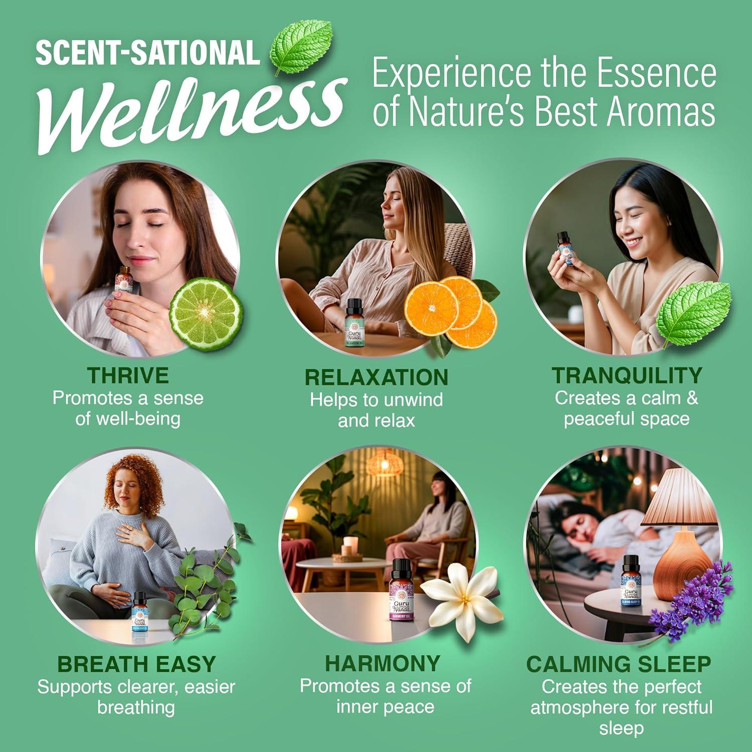 imageGuruNanda Essential Oil Blends Set of 6 Natural Essential Oil Set Aromatherapy Oil Blends for Diffusers Breathe Easy Tranquility Harmony Calming Sleep Relaxation ampamp ThriveBlends EO 6 Pack