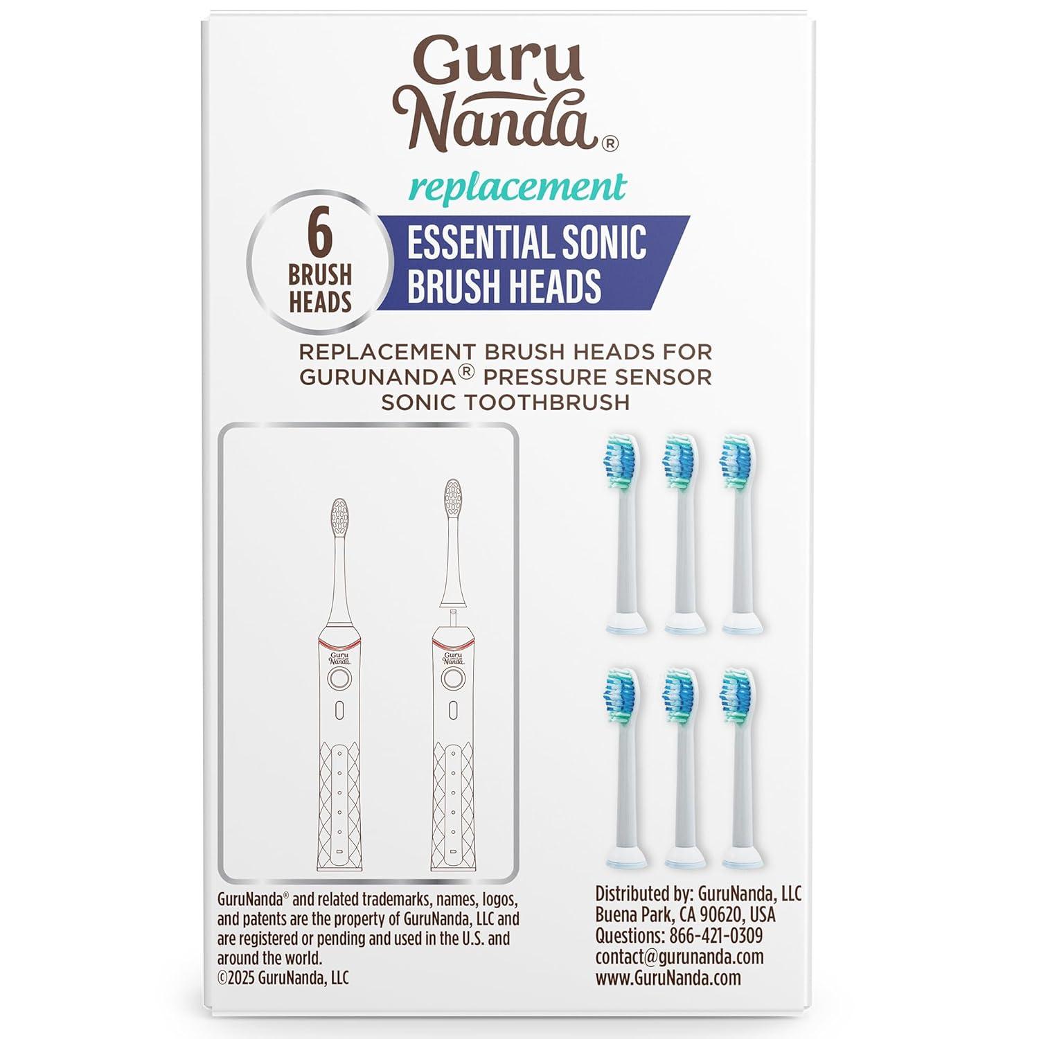 imageGuruNanda Essential Sonic Replacement Brush Heads Compatible with Pressure Sensor Sonic Toothbrush Handles Soft Bristles for Effective Cleaning Pack of 6
