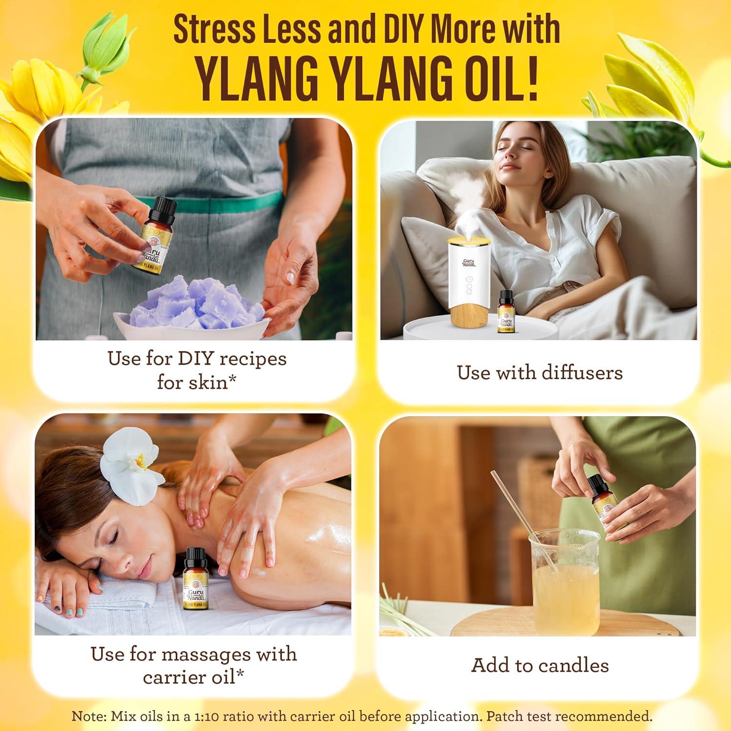 imageGuruNanda Eucalyptus Essential Oil 100 Pure Natural and Undiluted Aromatherapy Oil for Diffusers Enhances Your Breathing Space Perfect for Massages 2X05 Fl OzYlang Ylang